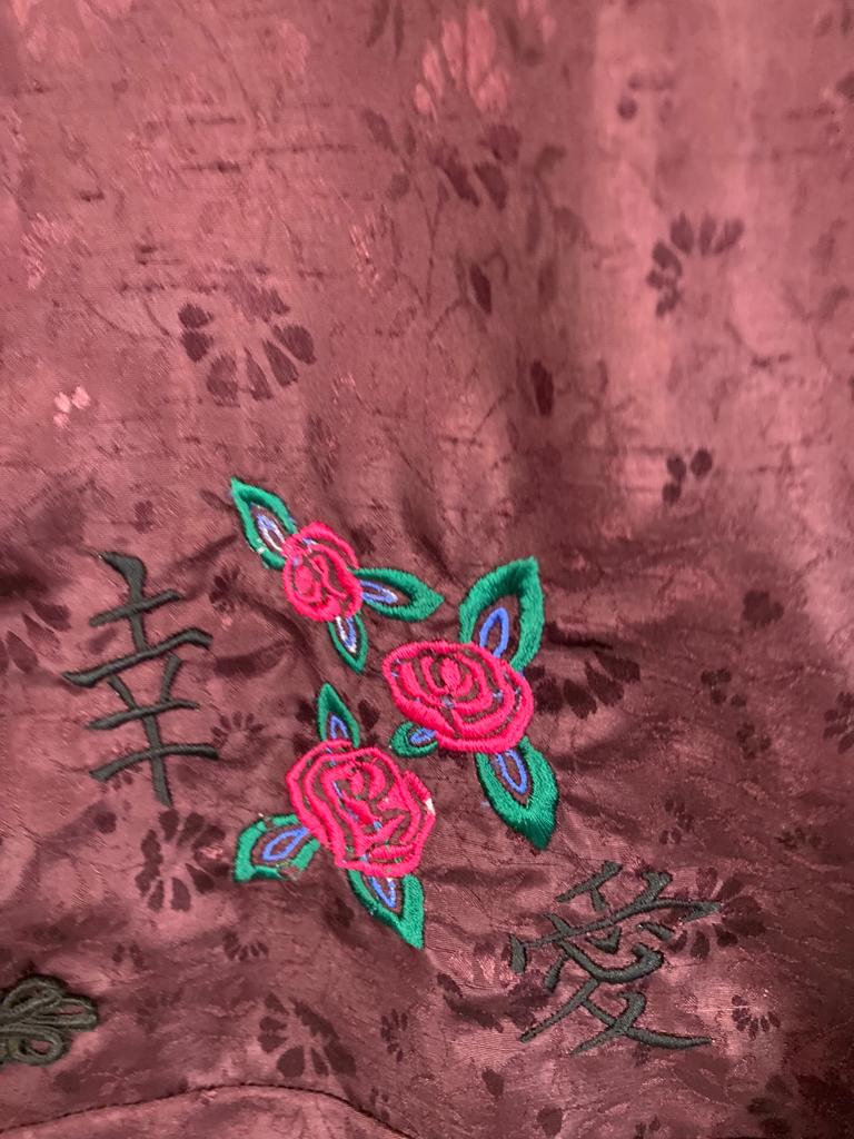 Vintage Burgundy Brocade Fabric Chinese Style Jacket Size 12-14