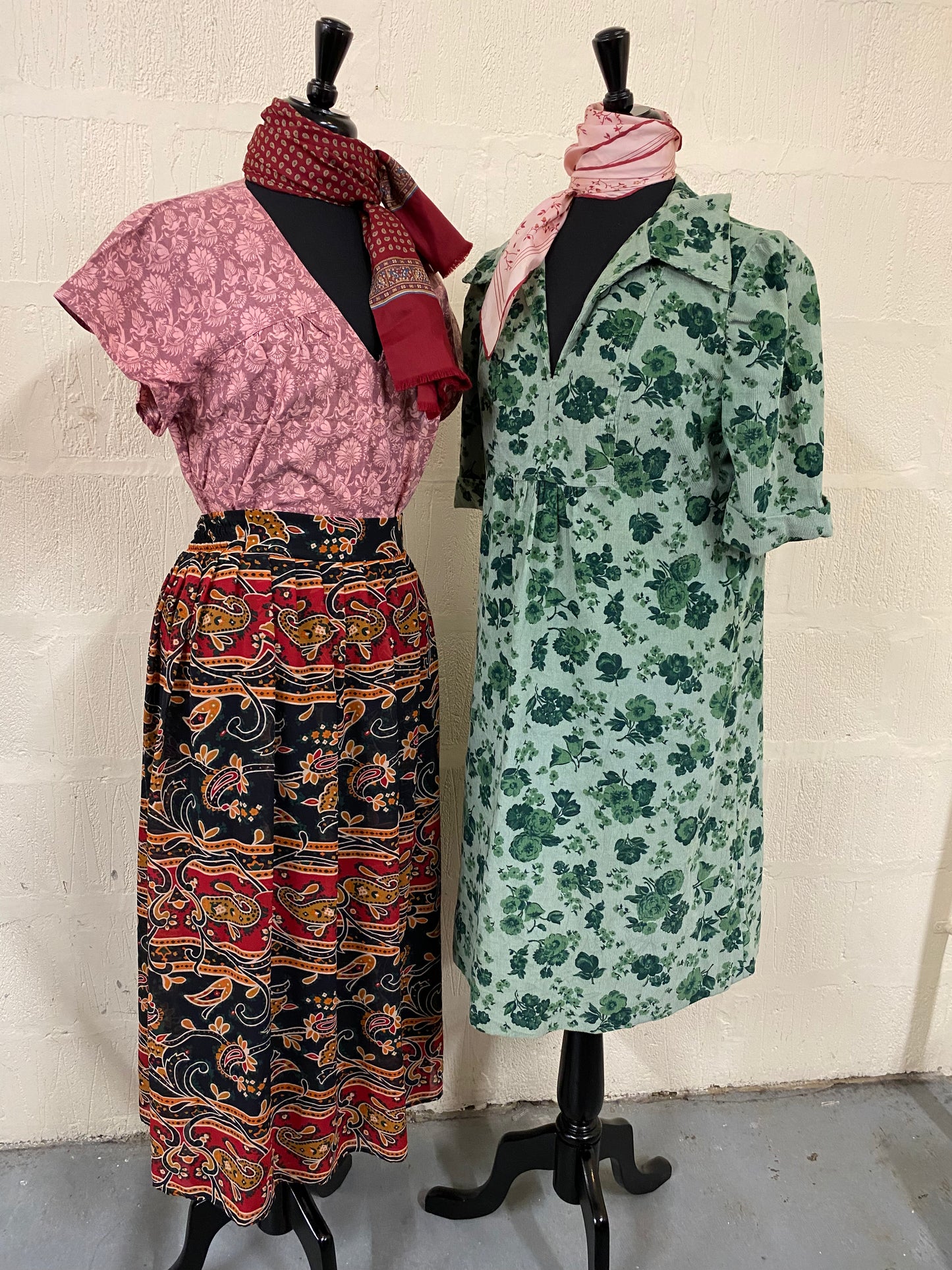 Black, Green and Yellow Paisley Ex Long Gathered Midi Skirt Size 10