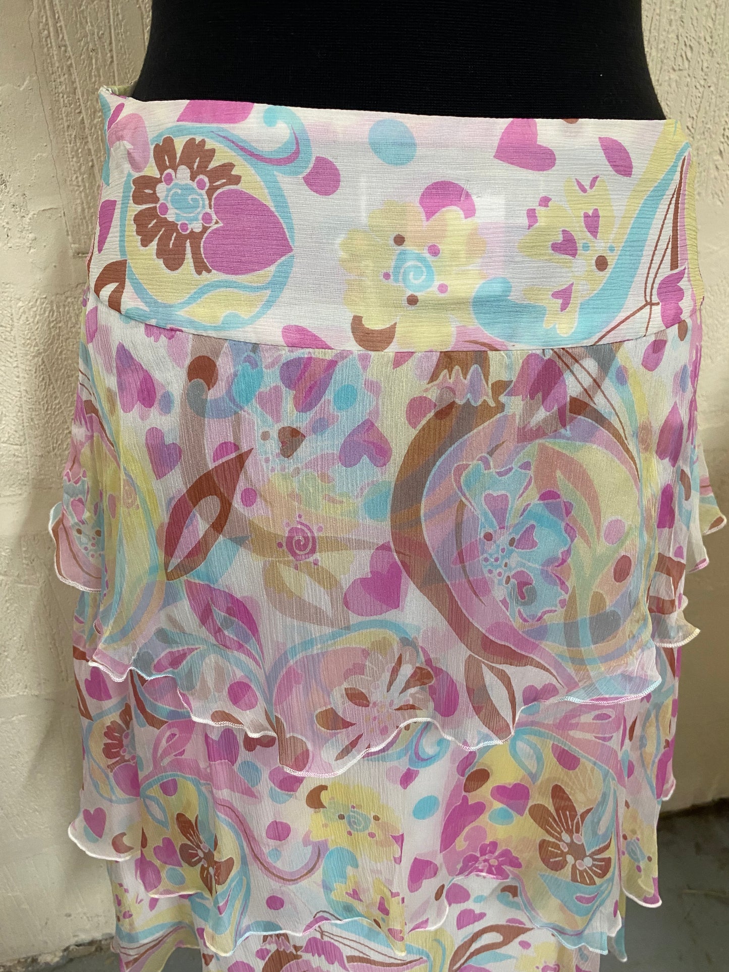 Sticky Fingers Pink and White Floral Silk Tiered Skirt Size 10