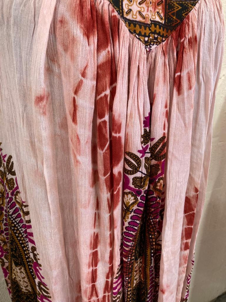 1990s Peach Tie Dye and Patterned Sun Dress Size 10-12