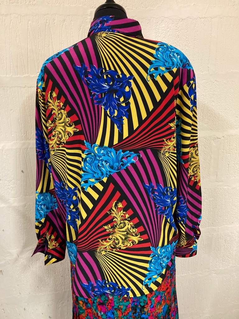 1980s Multi Coloured Abstract Blouse Size 12