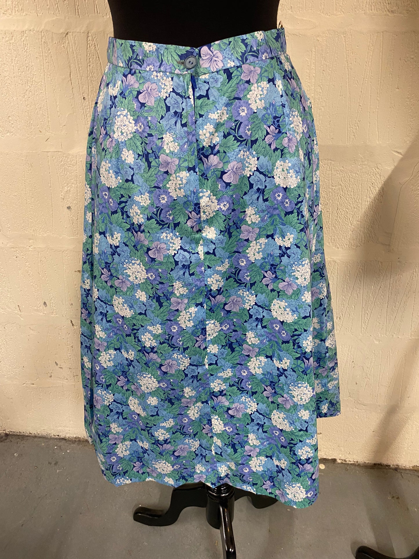 Vintage 'Liberty Style' Made In England Blue Floral Skirt Size 10