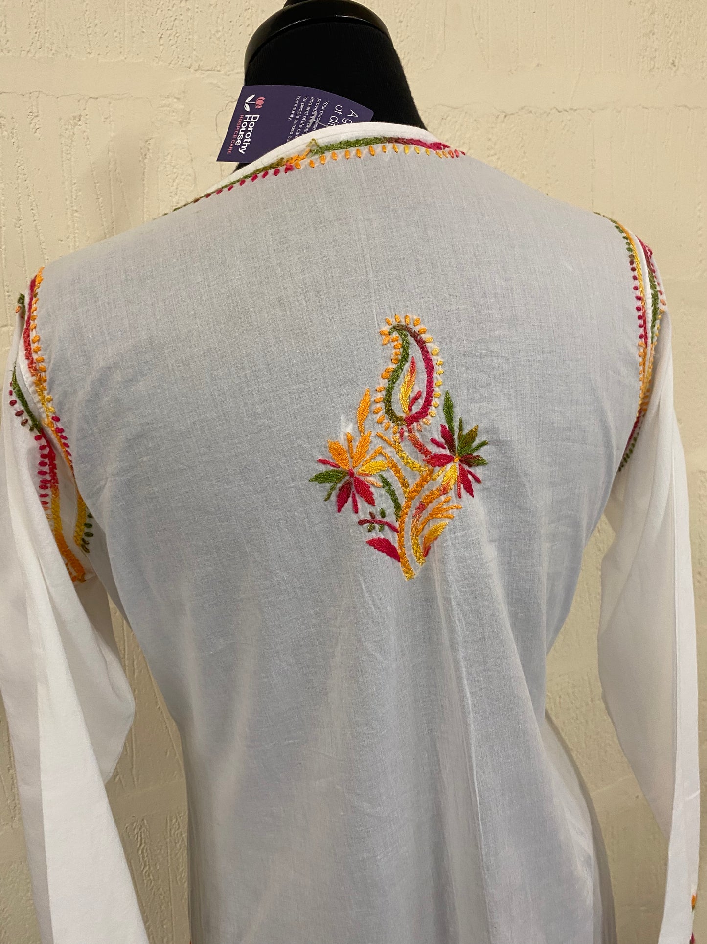 Vintage White Embroidered Kaftan Maxi Dress Size 14