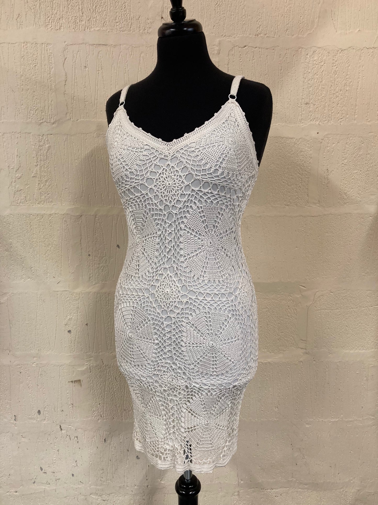 Noughties Karen Millen Ivory Crochet Strappy Dress Size 10