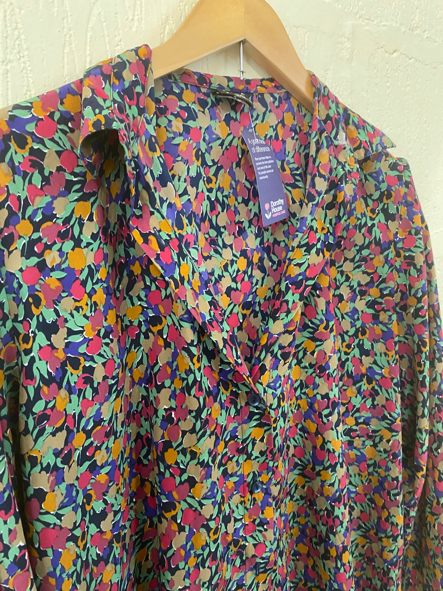 1980s Black with Multi Colour Floral Shirt Size 14-16