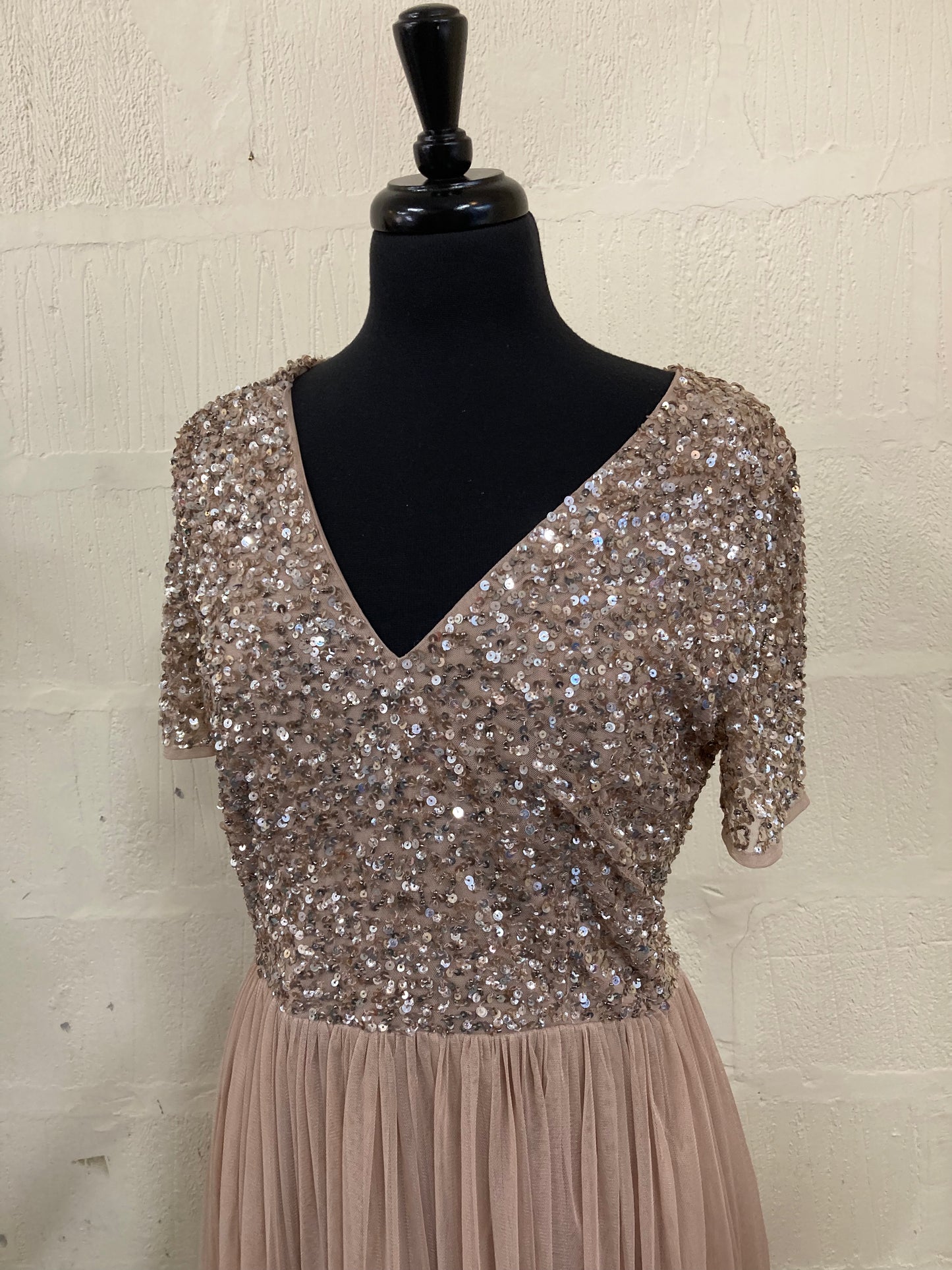 Rose Gold Sequin and Net Evening Gown Size 14
