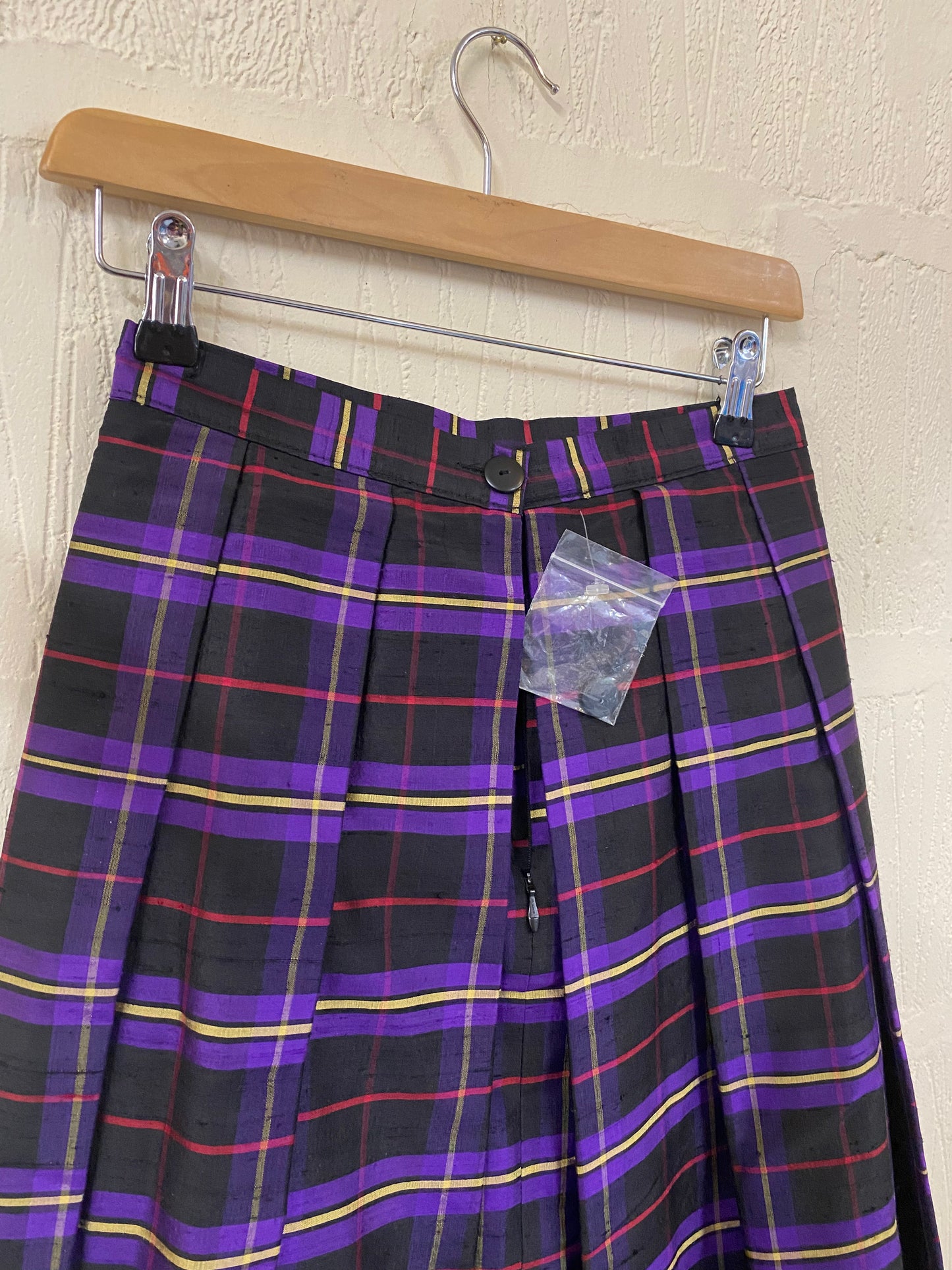 1950s Style Purple, Red and Gold Tartan Alexon Silk Skirt Size 8