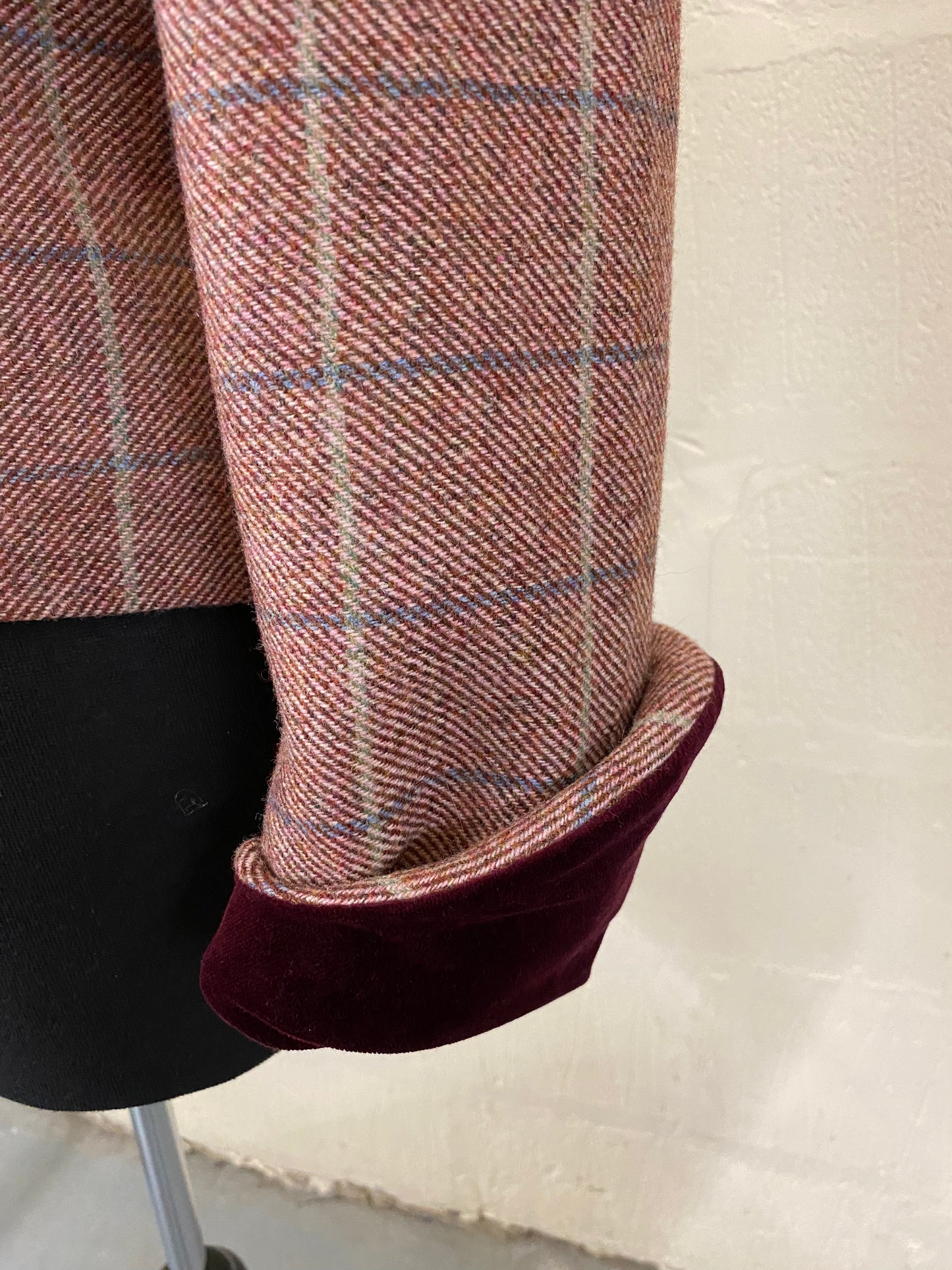 Vintage Soft Pink and Maroon Check Wool Jacket Size 8