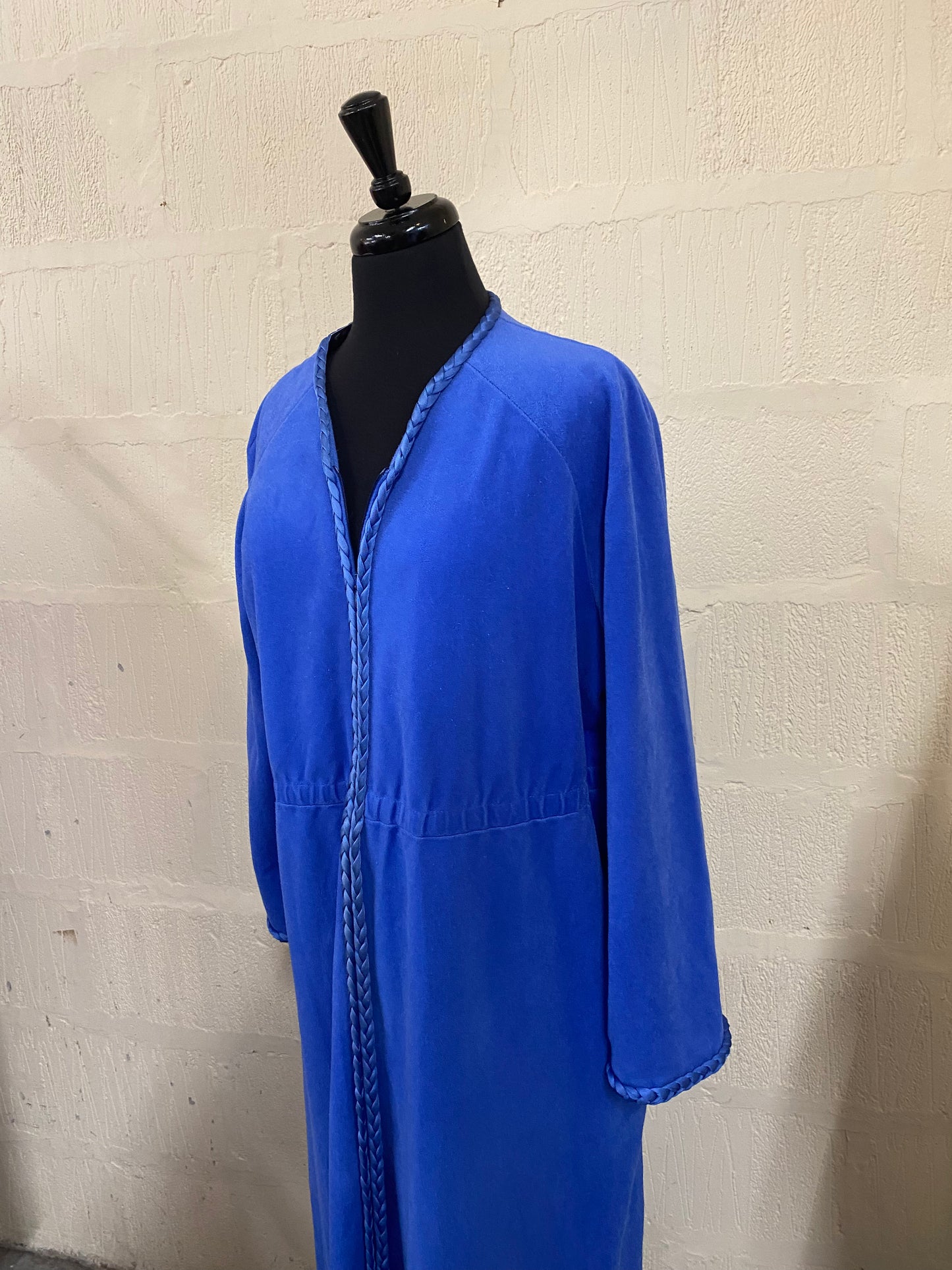 Vintage Blue Velour Housecoat l Robe Size L