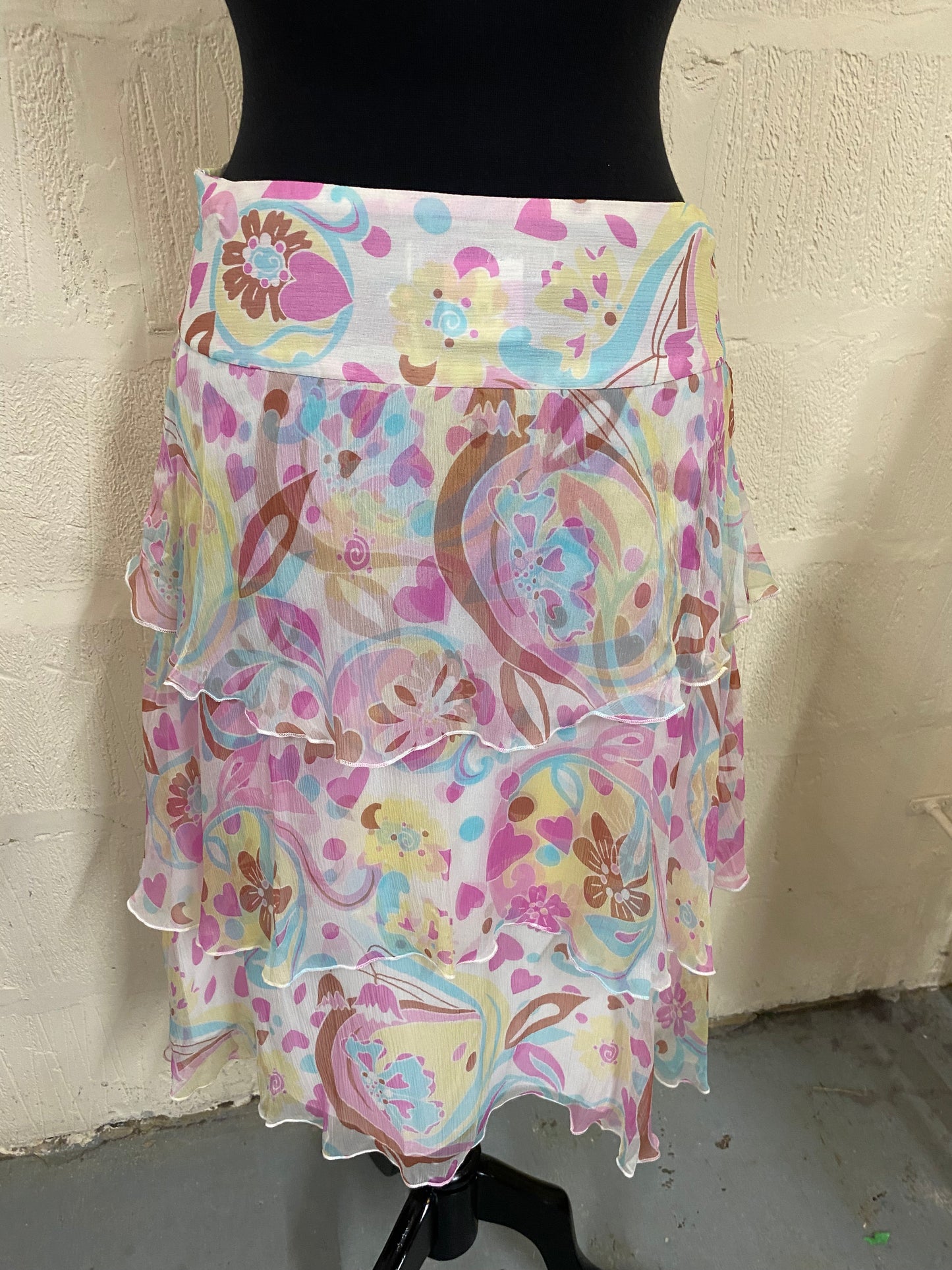 Sticky Fingers Pink and White Floral Silk Tiered Skirt Size 10