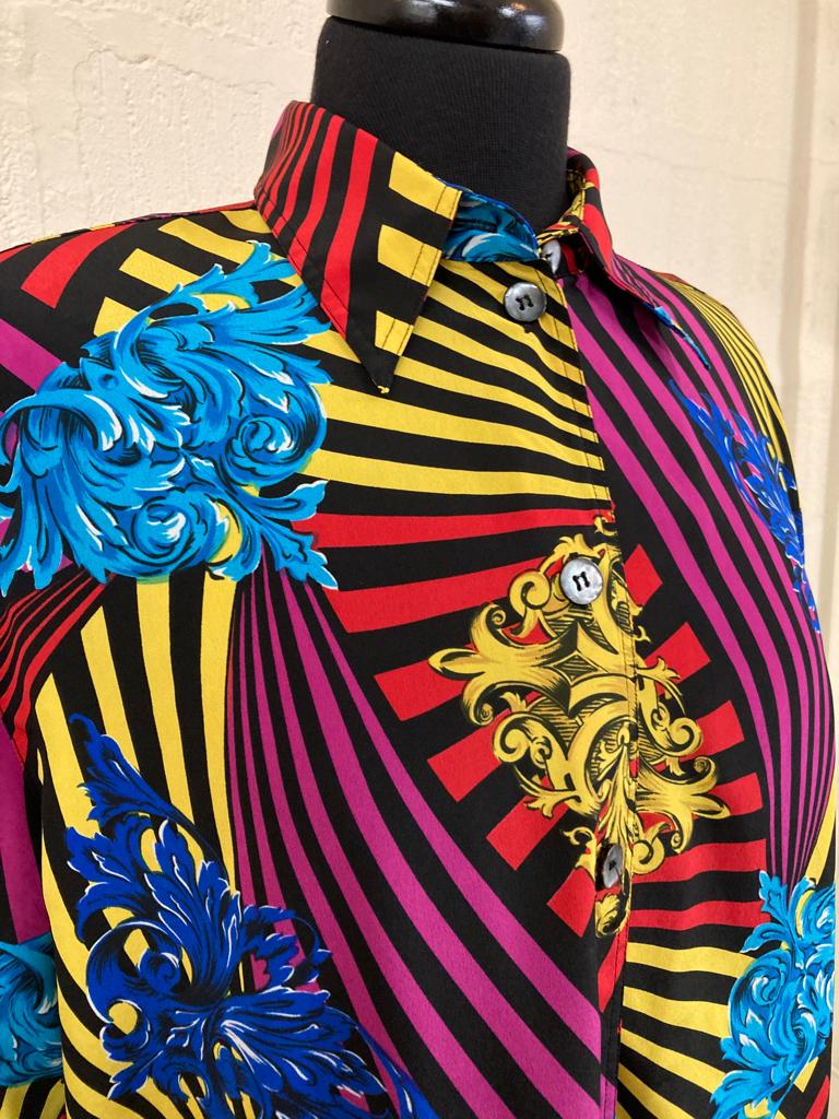 1980s Multi Coloured Abstract Blouse Size 12