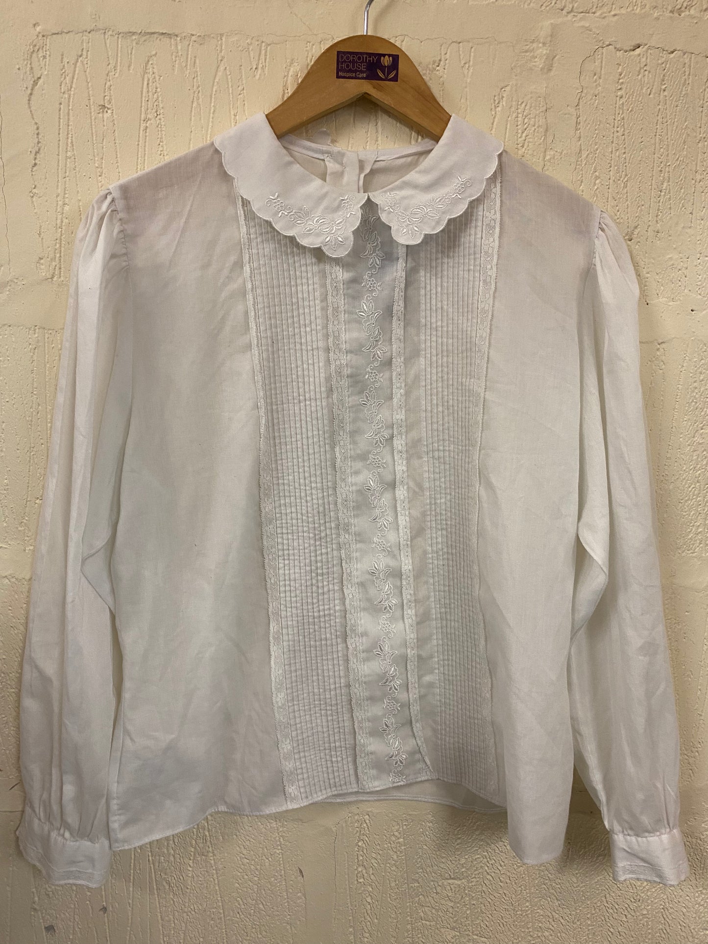 Vintage St Michael White Blouse with Pin Tucks and Lace Collar Size 14