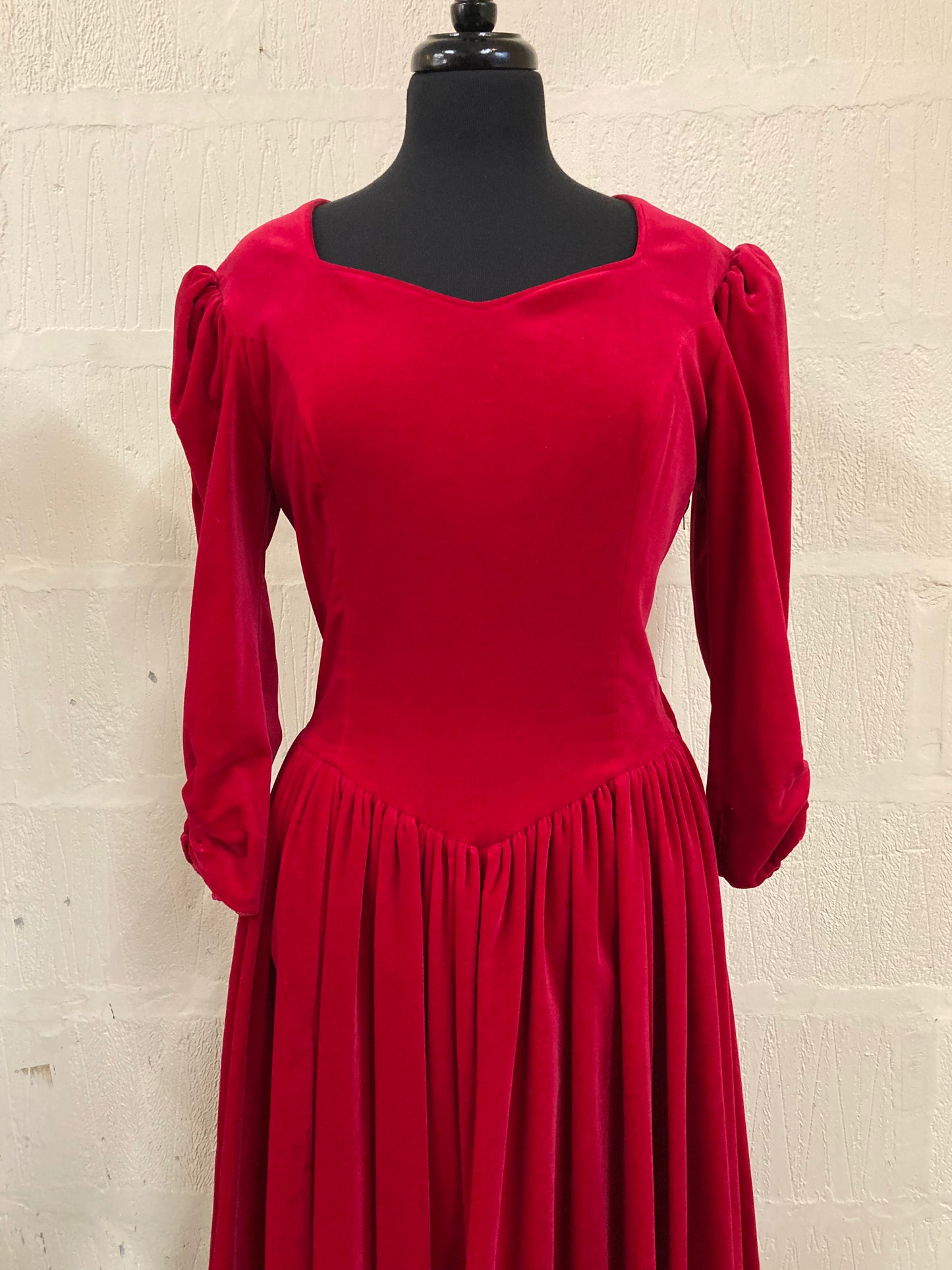 Vintage 1980s Red Velvet Laura Ashley Dress Size 14