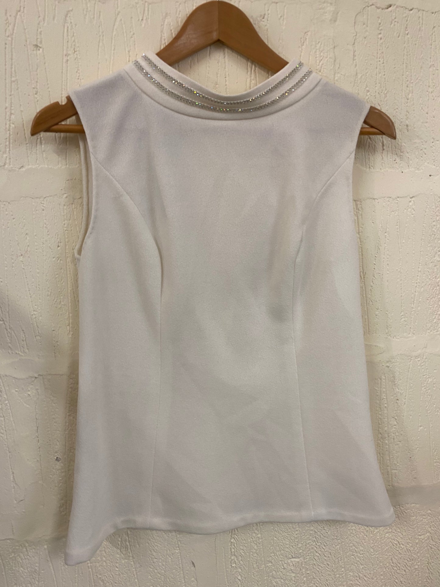 Vintage Sleeveless Cream Top with Diamante Collar Size 12
