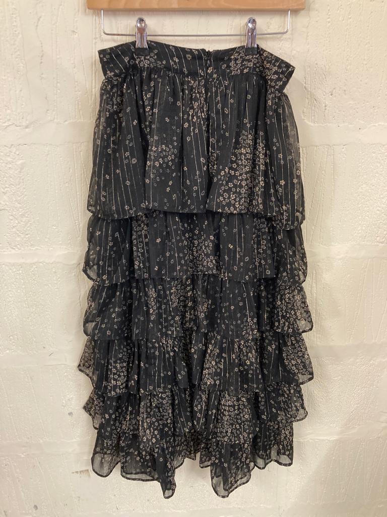 Preloved Topshop Tiered Frill Black Sparkly Skirt Size 8
