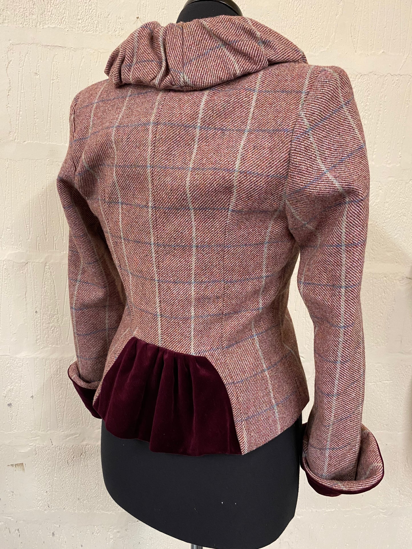 Vintage Soft Pink and Maroon Check Wool Jacket Size 8