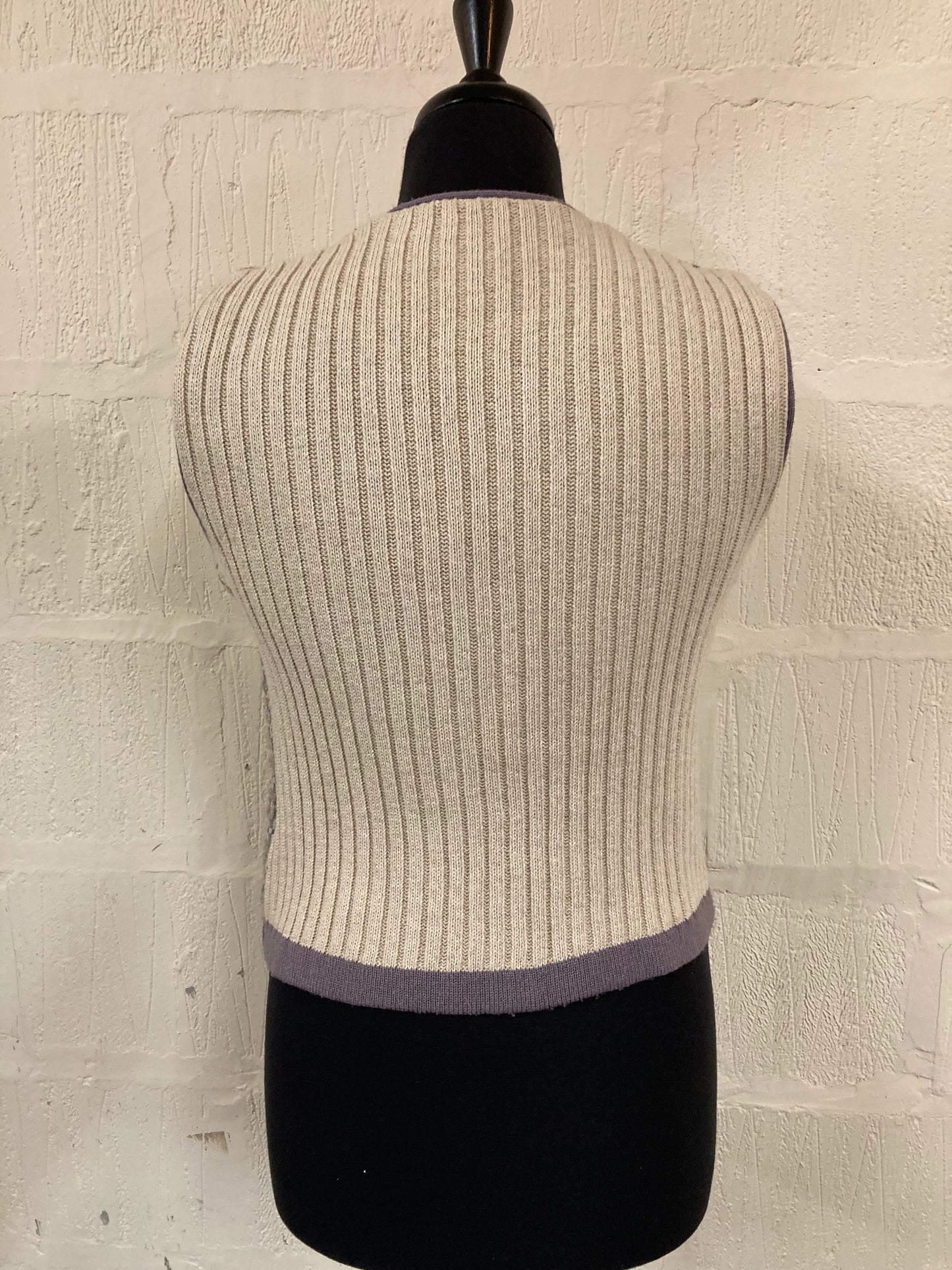 1980s Sleeveless Dorothy Perkins Knitted Pastel Coloured Waistcoat Size 12
