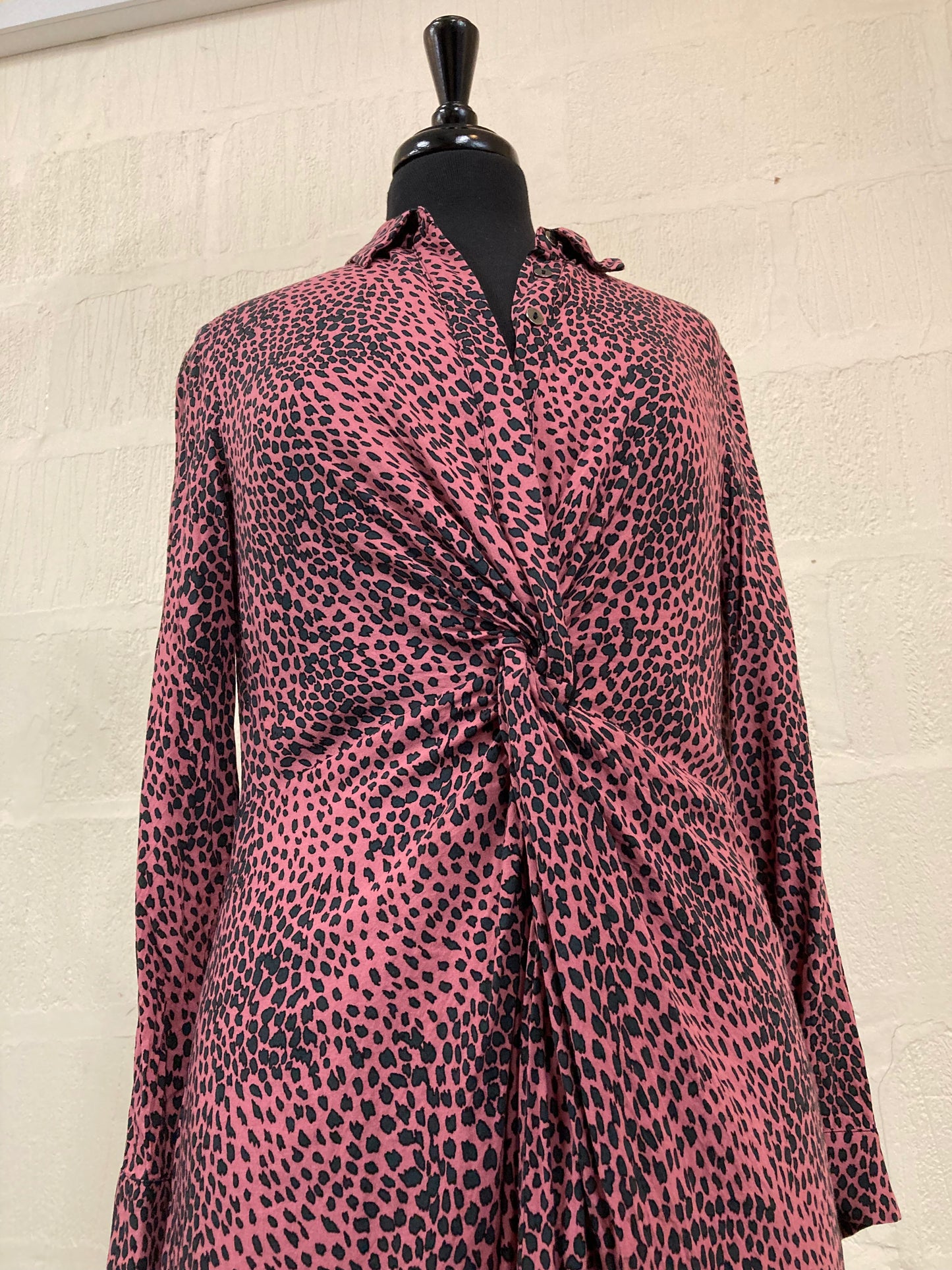 Pink and Grey Animal Print Midi Dress Size 10