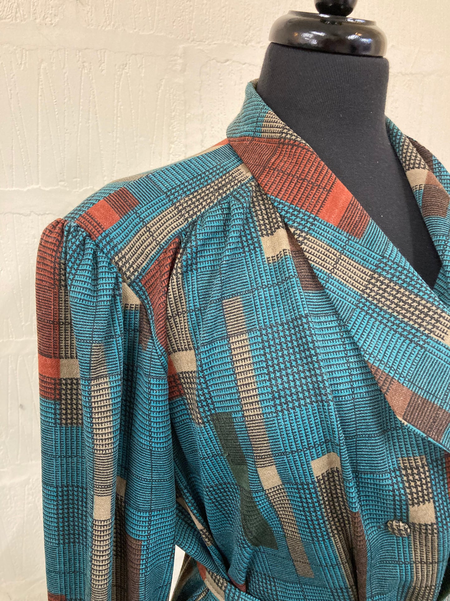 1960s Style Midi Green and Taupe Double Breasted Dress Size 20