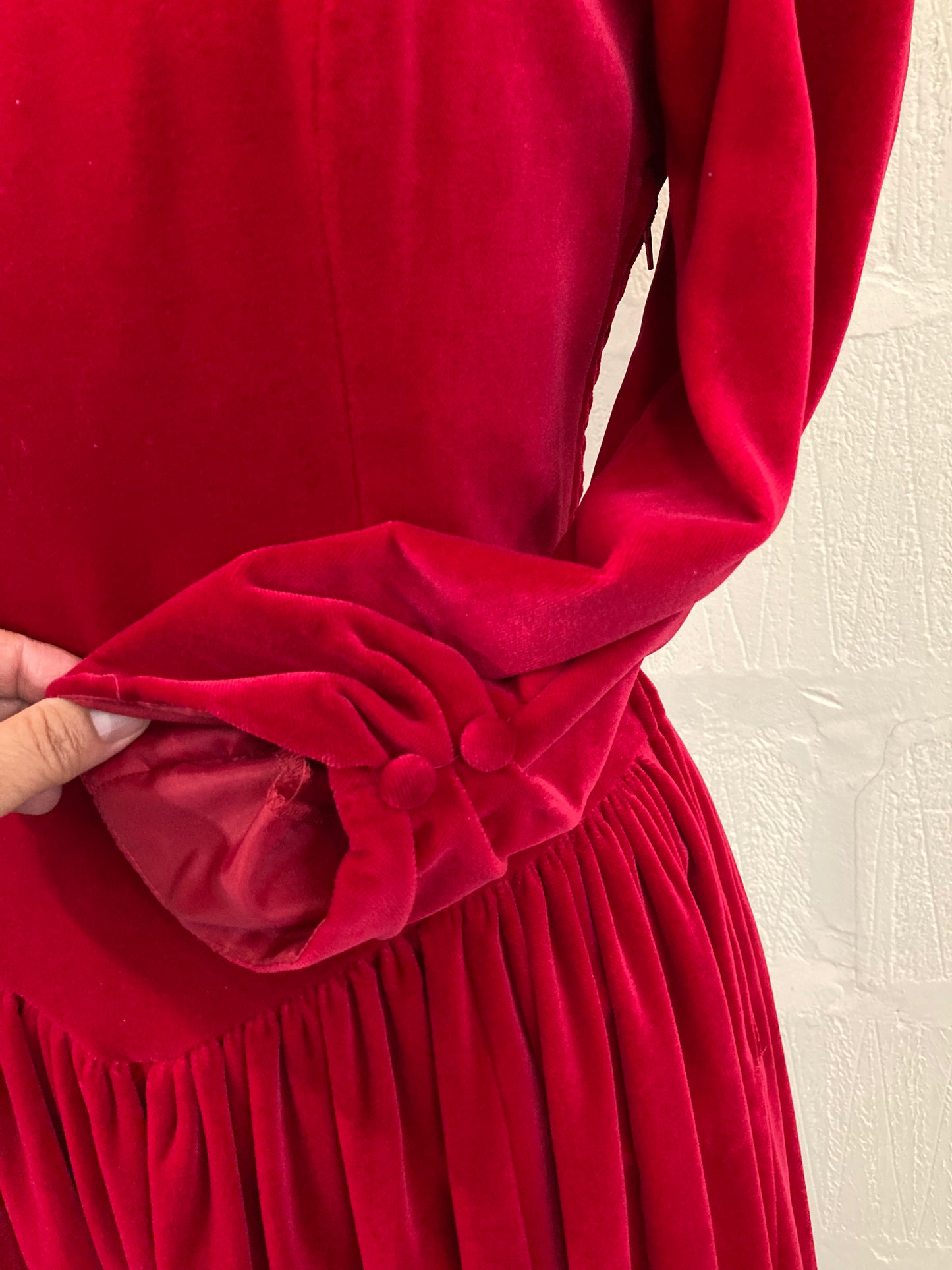 Vintage 1980s Red Velvet Laura Ashley Dress Size 14