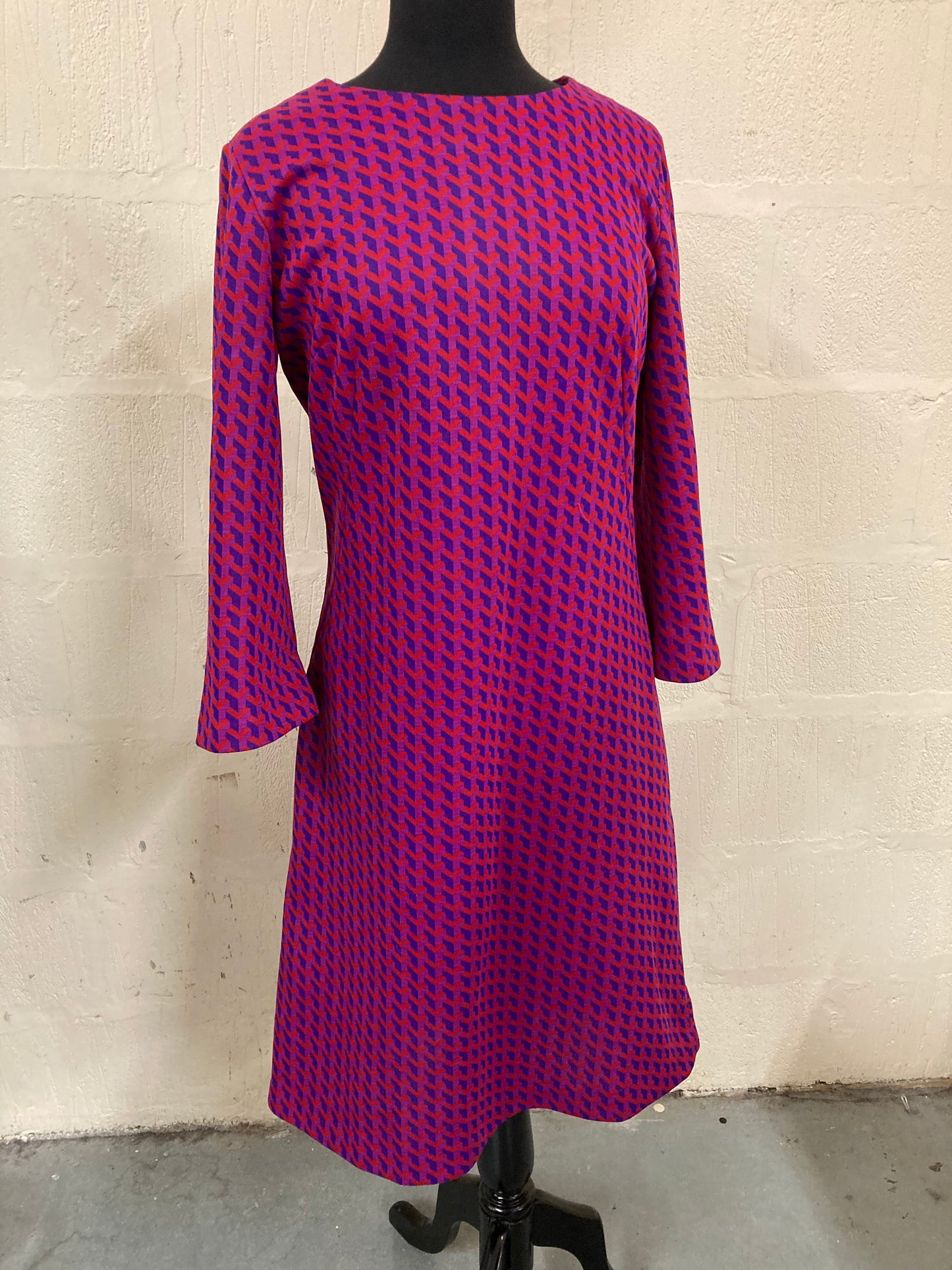 1960s Hand Made Purple and Red Wide Sleeved Dress Size 16
