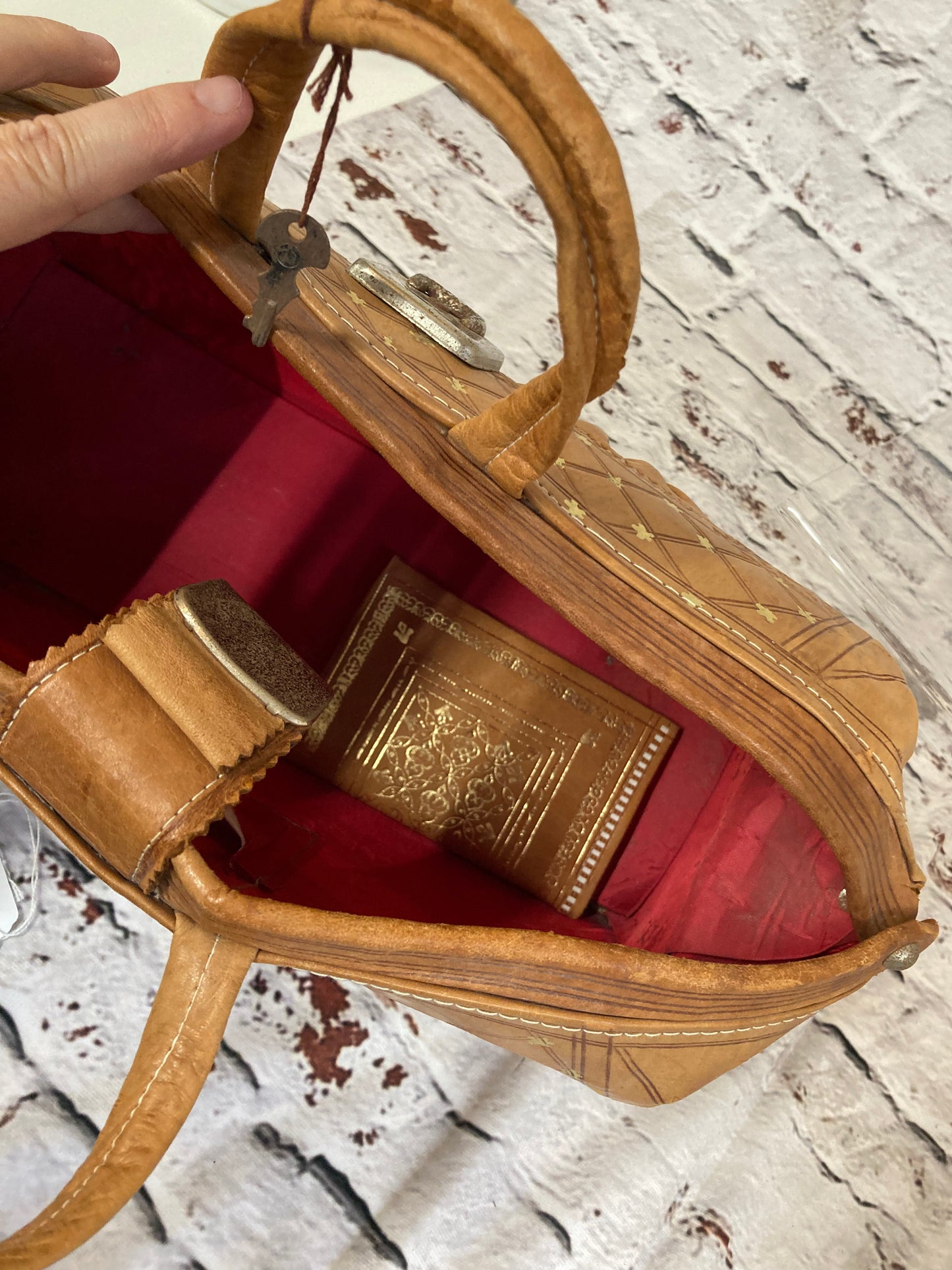 North African Light Tan With Gold and Red Embellishment Doctors Bag with Lock