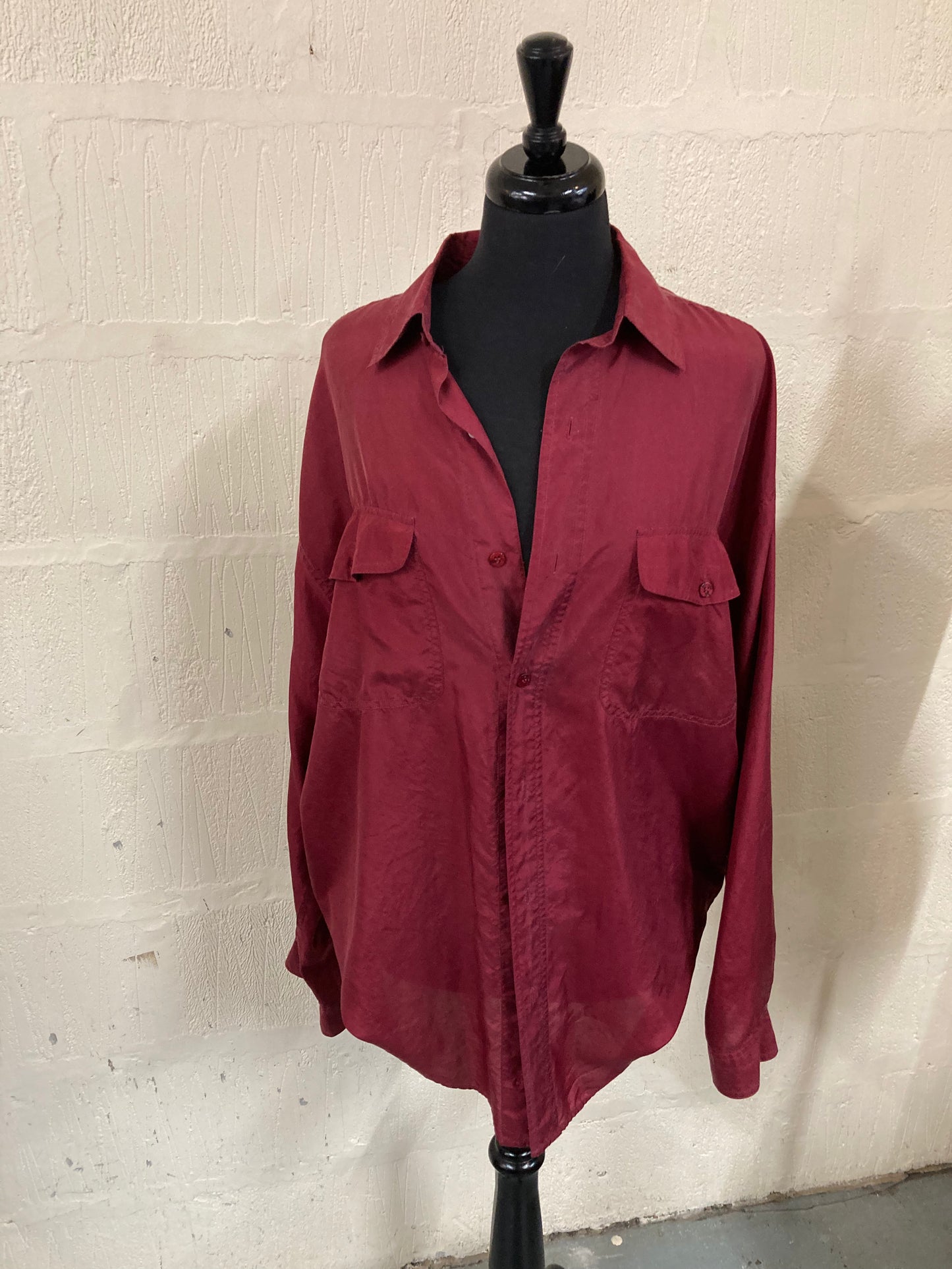 1990s Oversize Claret Silk Shirt Size L