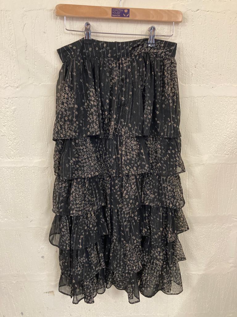 Preloved Topshop Tiered Frill Black Sparkly Skirt Size 8