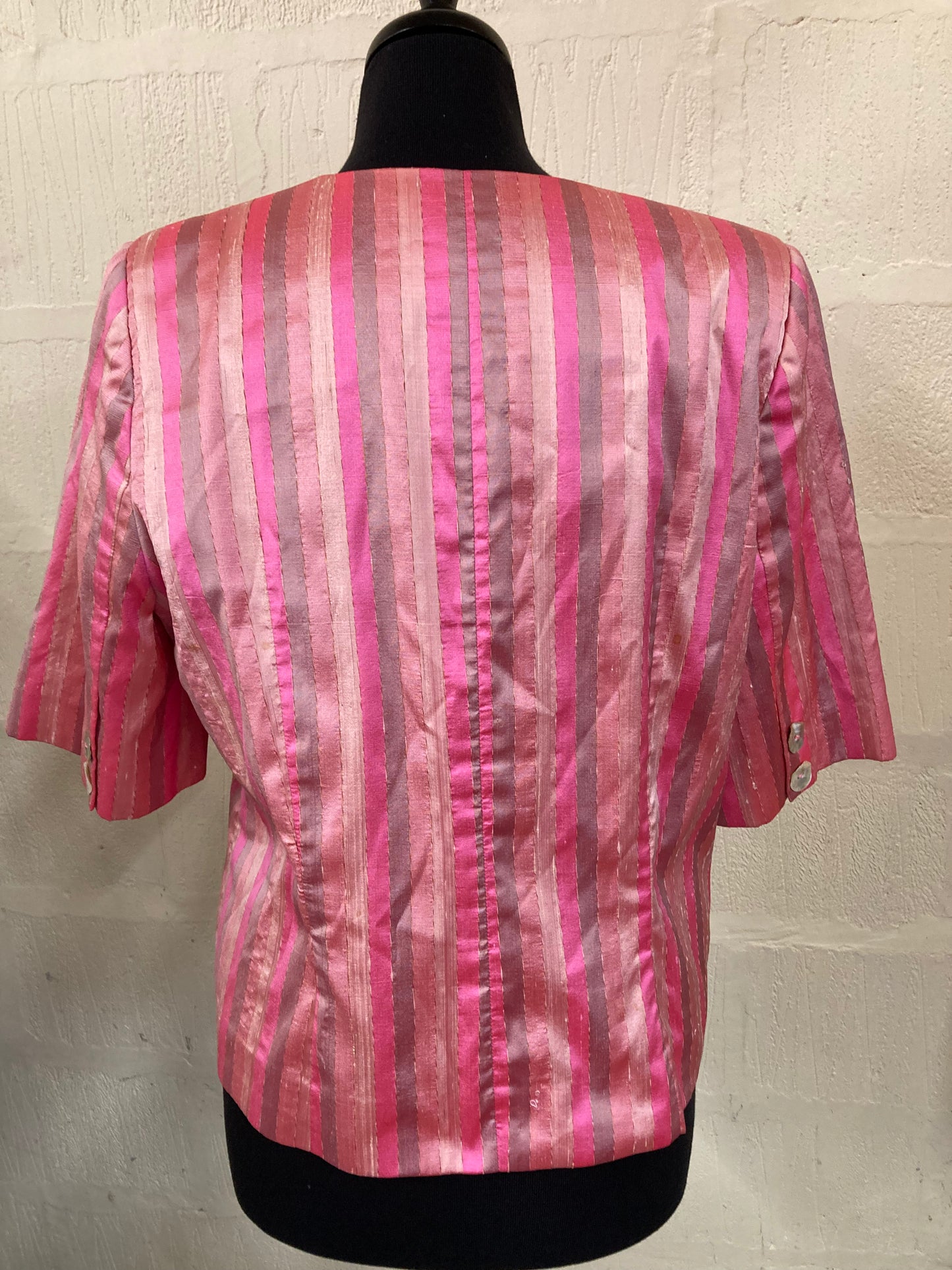 1980s Boxy Pink Striped Silk Jacket Size 16