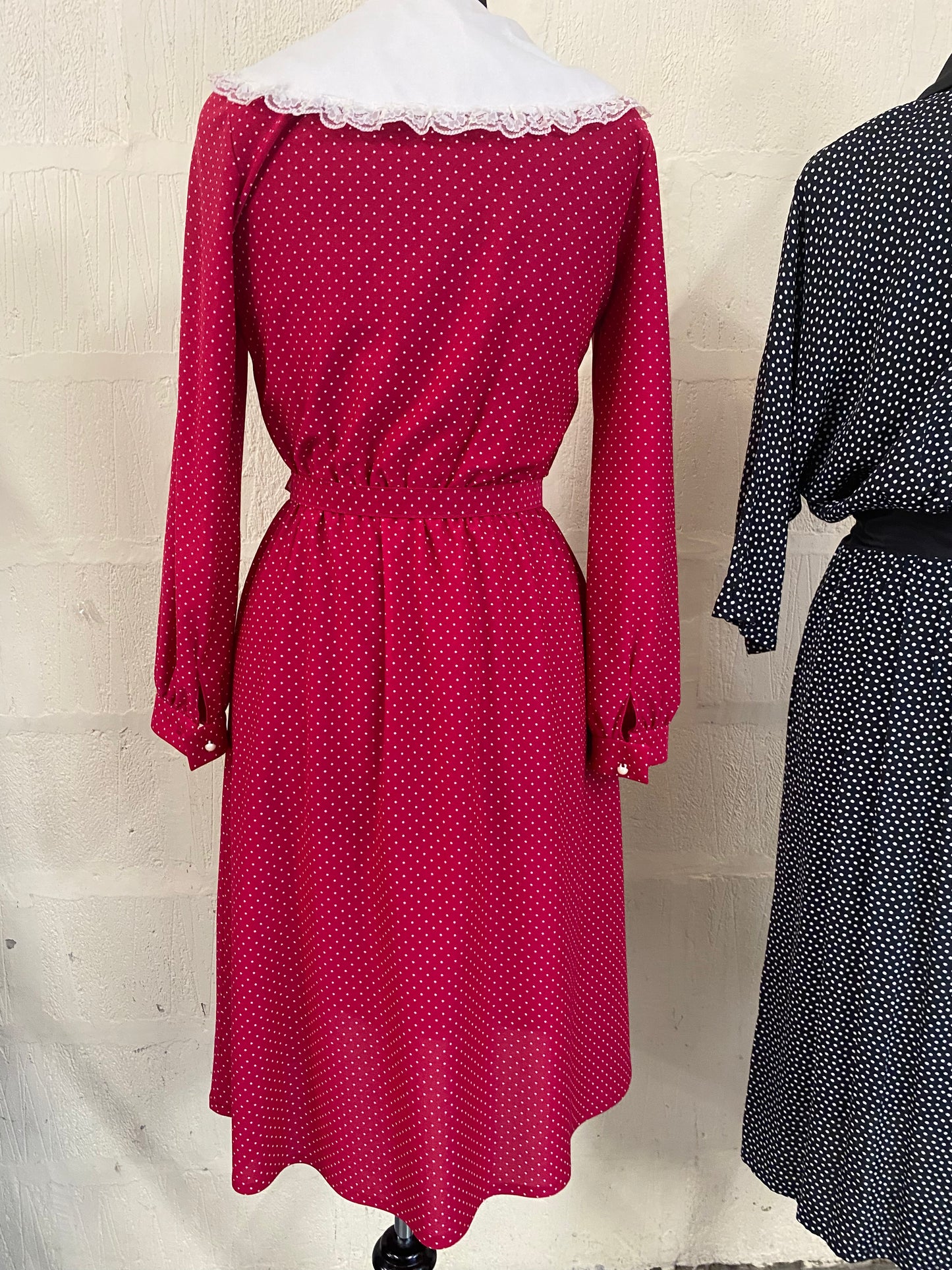 Vintage Red Polka Dot 1980s Midi Dress Size 10