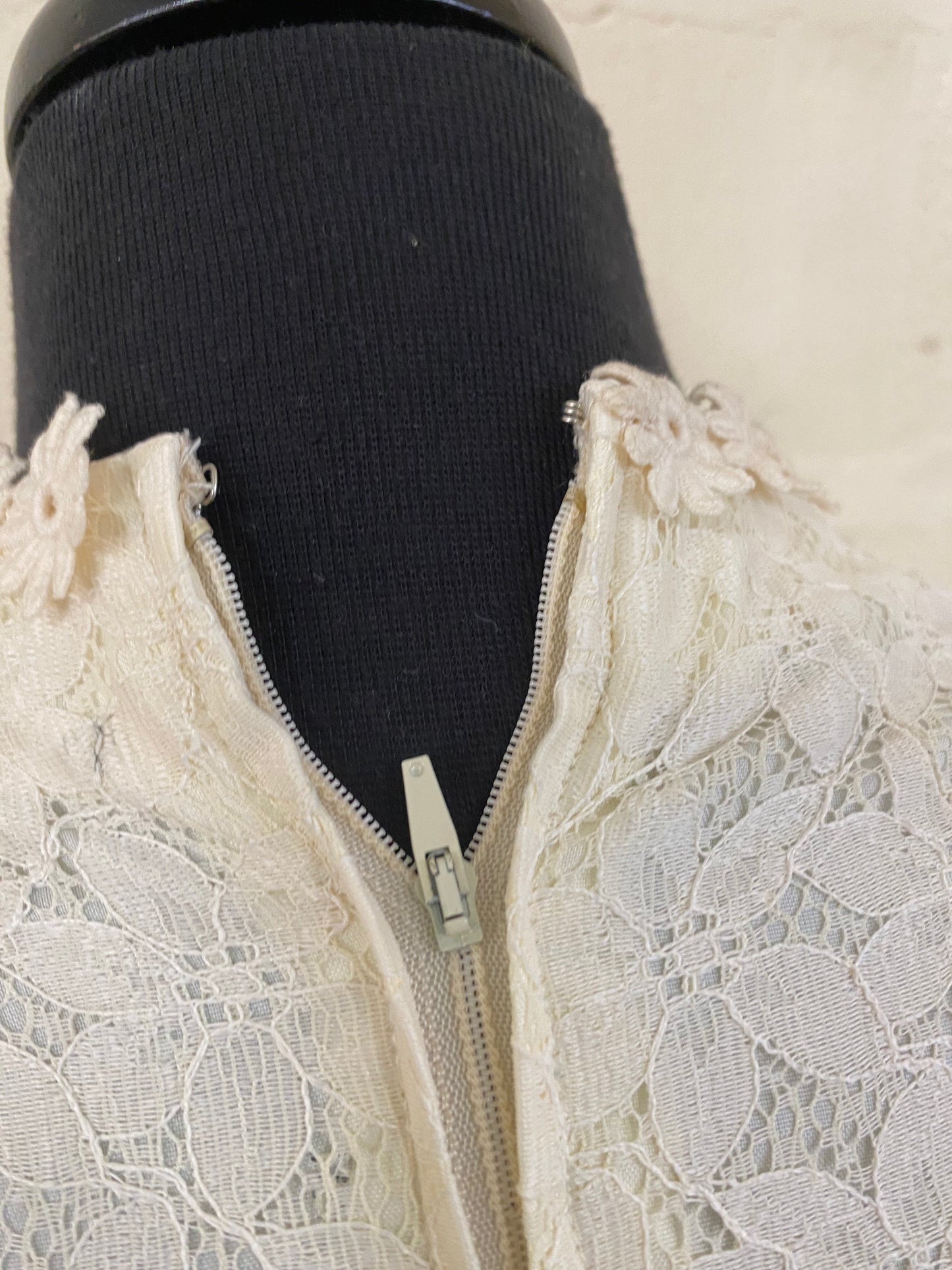 Hand Made 1960s Vintage Cream Lace Wedding Maxi Dress Size 8