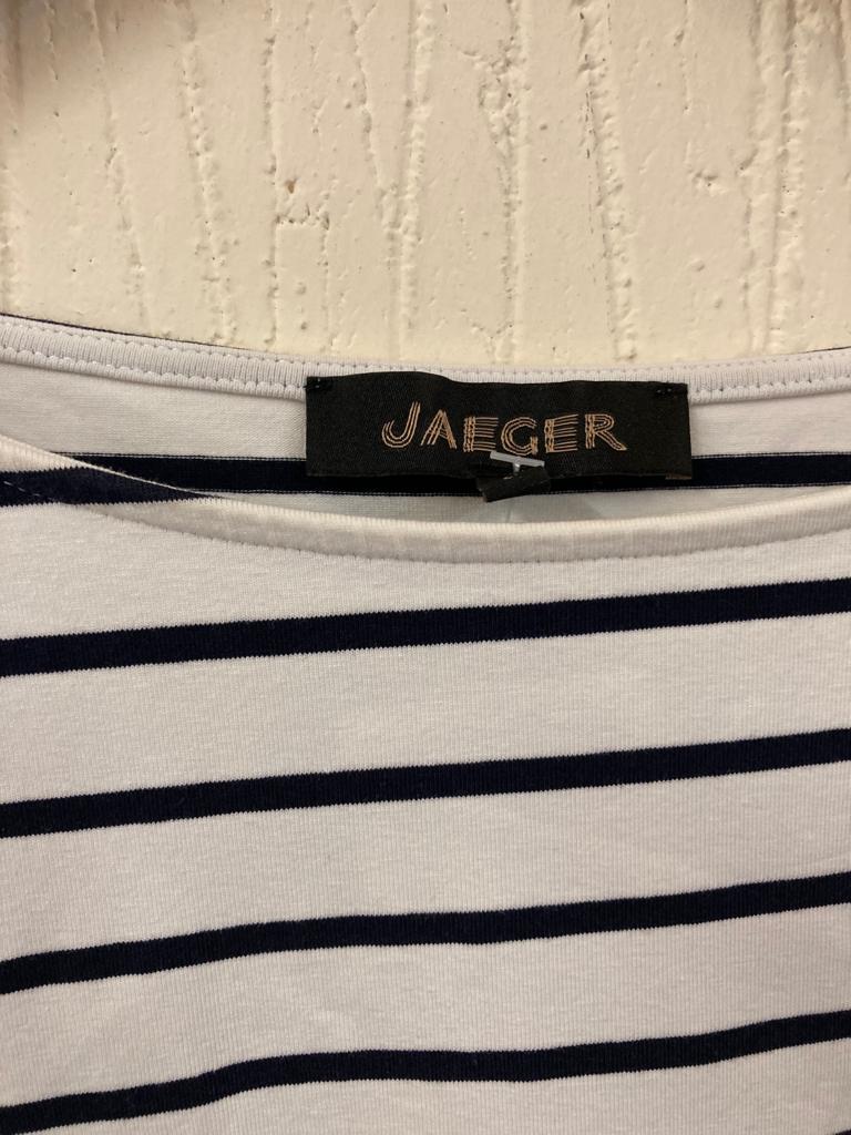 Preloved Jaeger Stripey Cream and Navy Long Sleeve Top Size L