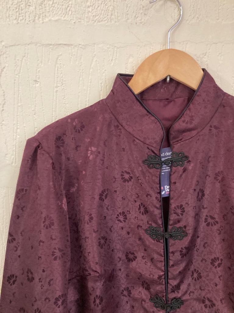 Vintage Burgundy Brocade Fabric Chinese Style Jacket Size 12-14