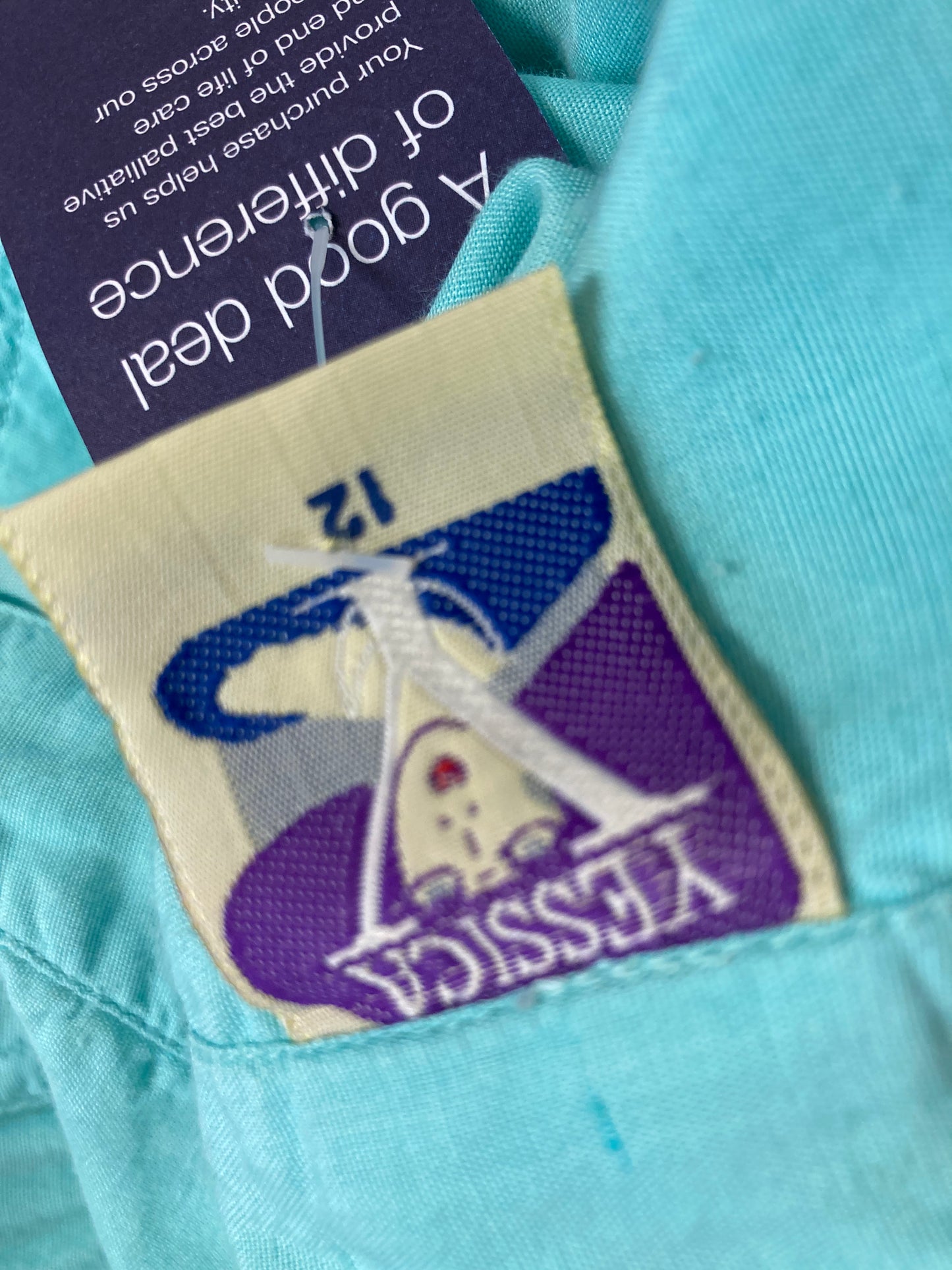 1980s Short Sleeve Turquoise Embroidered Shirt Size 12
