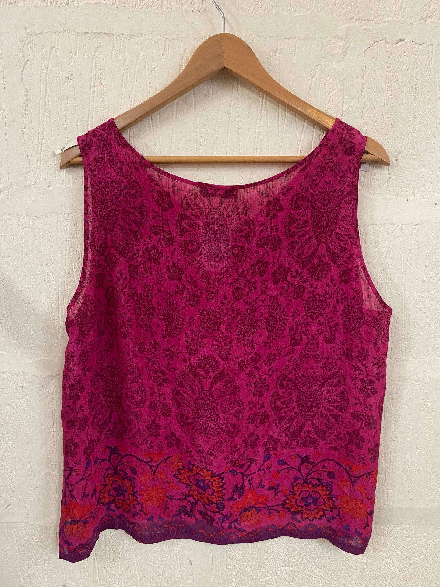 Pink Patterned Floral Printed Vest Top Size L