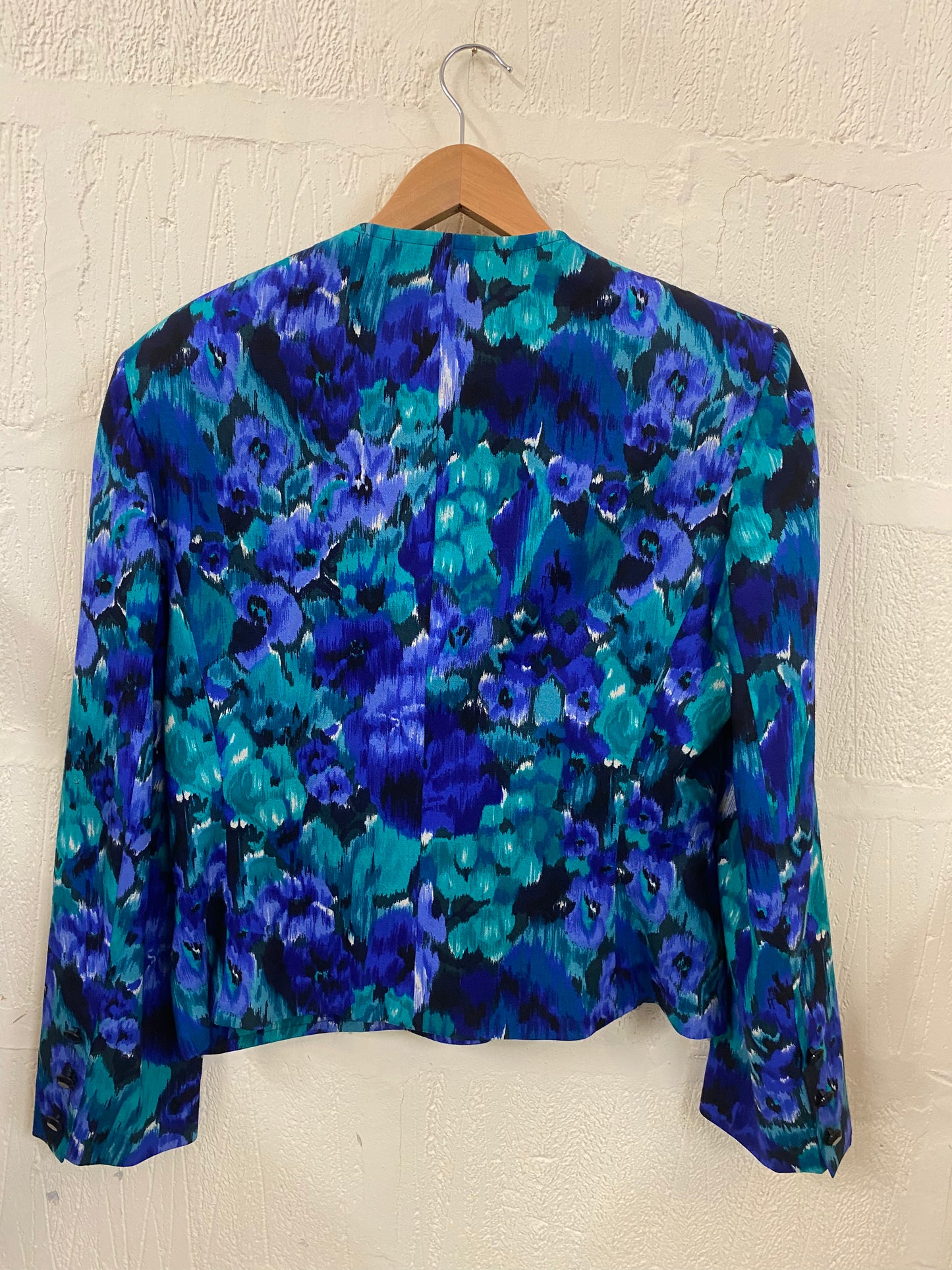 Vintage Jaeger Blue and Turquoise Splashy Print Jacket Size 14