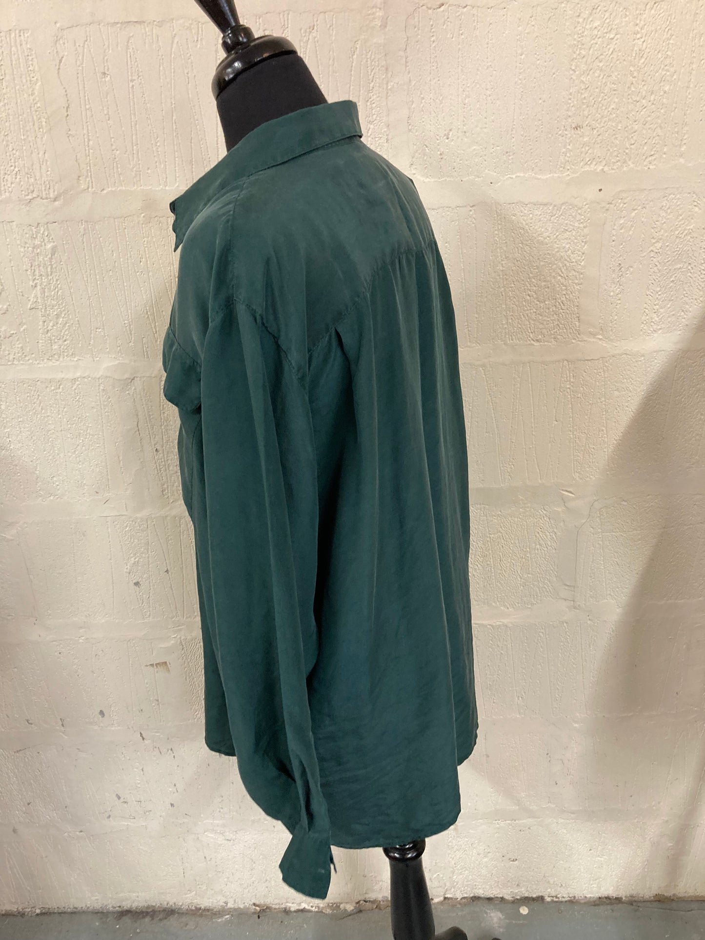 1990s New Look Oversize Dark Green Silk Shirt size M/L