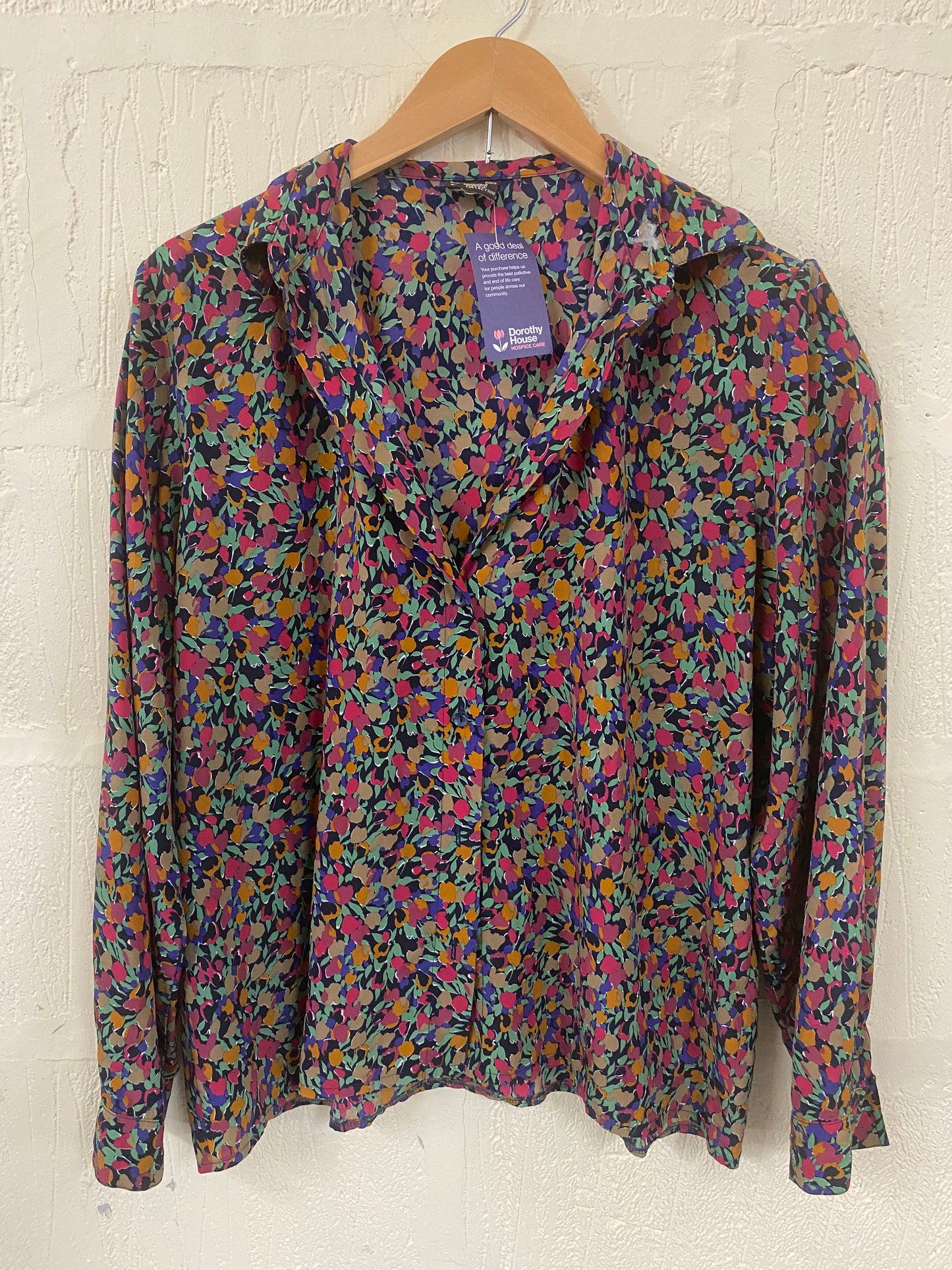 1980s Black with Multi Colour Floral Shirt Size 14-16