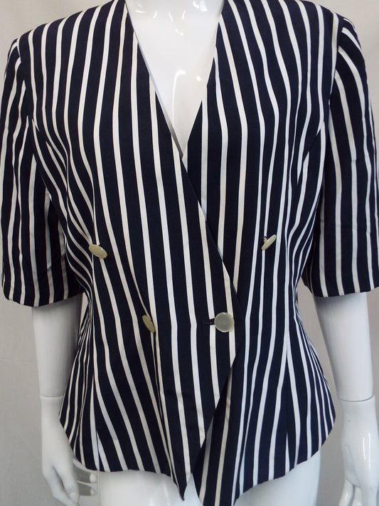 Vintage Navy & White Nautical Striped Jacket Size 14