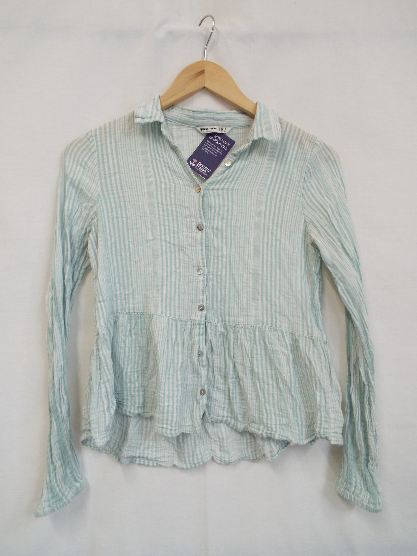 Pastel Green & White Peplum Shirt Size S