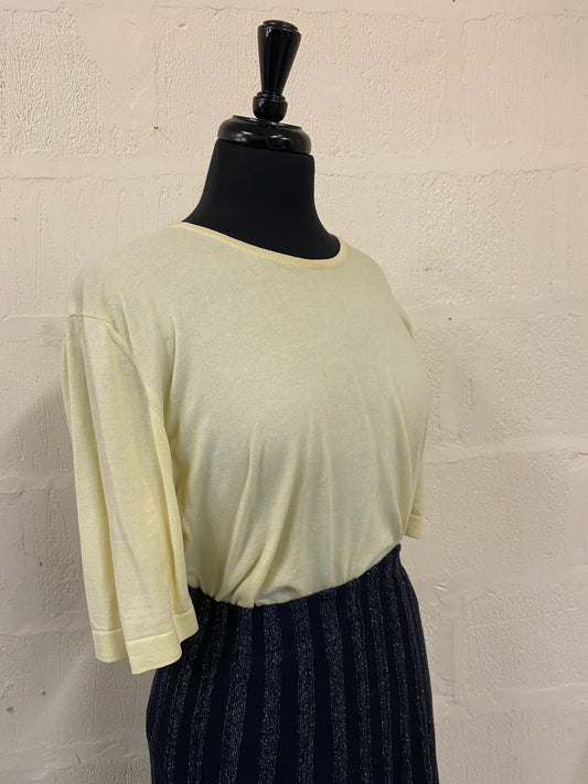 Vintage Pastel Yellow Knitted Tee Size 14