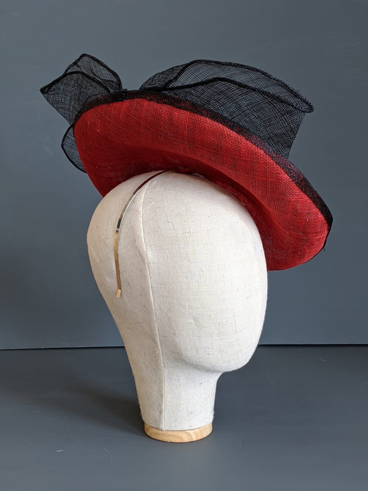 Ladies Original Bespoke British Handmade Red and Black Head Piece