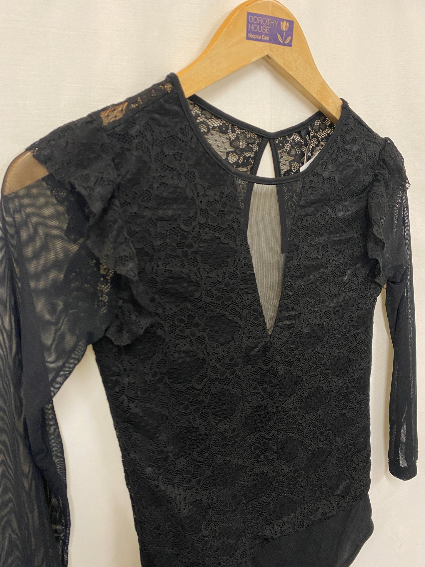 BNWT Black Lace Body Suit With Sheer Panels Size m