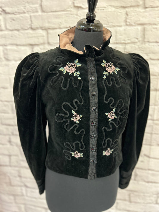 1980s Black Velvet Embroidered Jacket Size
