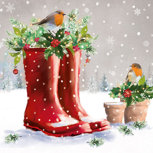 Robin on Wellies