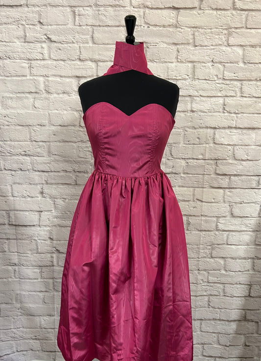1980s Pink Midi Party Dress with Pockets Size 8-10