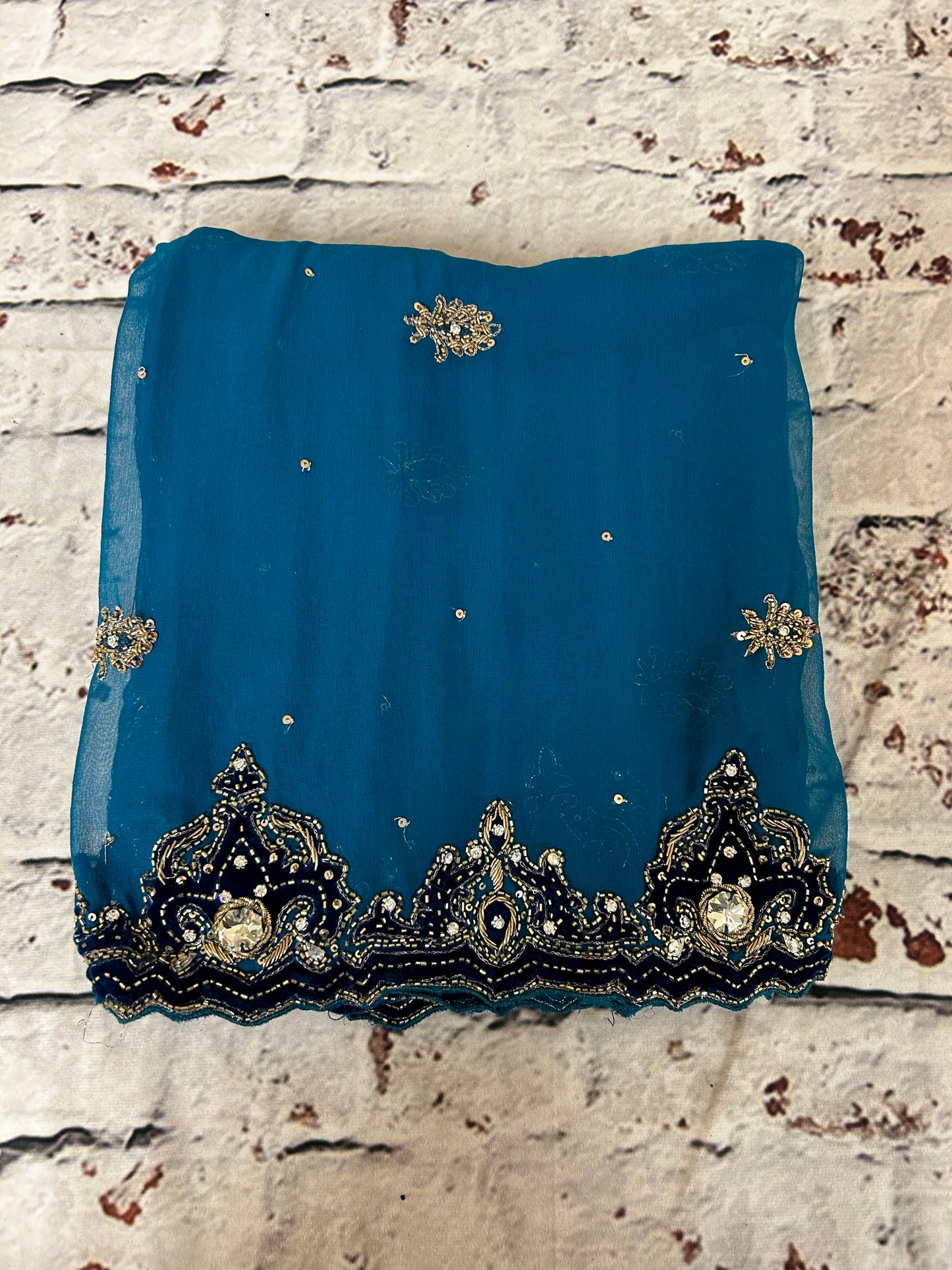 Modern Blue Silk Sequined Shawl