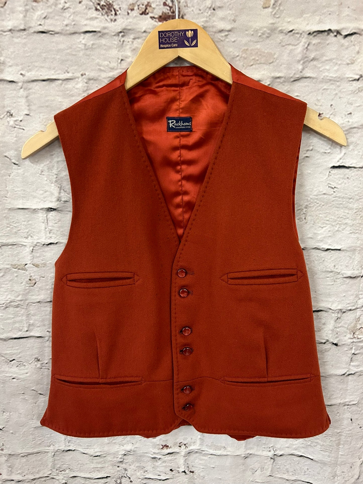 1960s Style Burnt Orange Wool Waistcoat Size 14