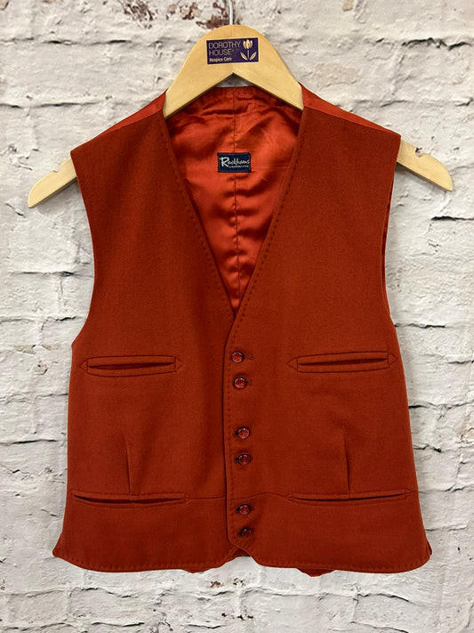 1960s Style Burnt Orange Wool Waistcoat Size 14