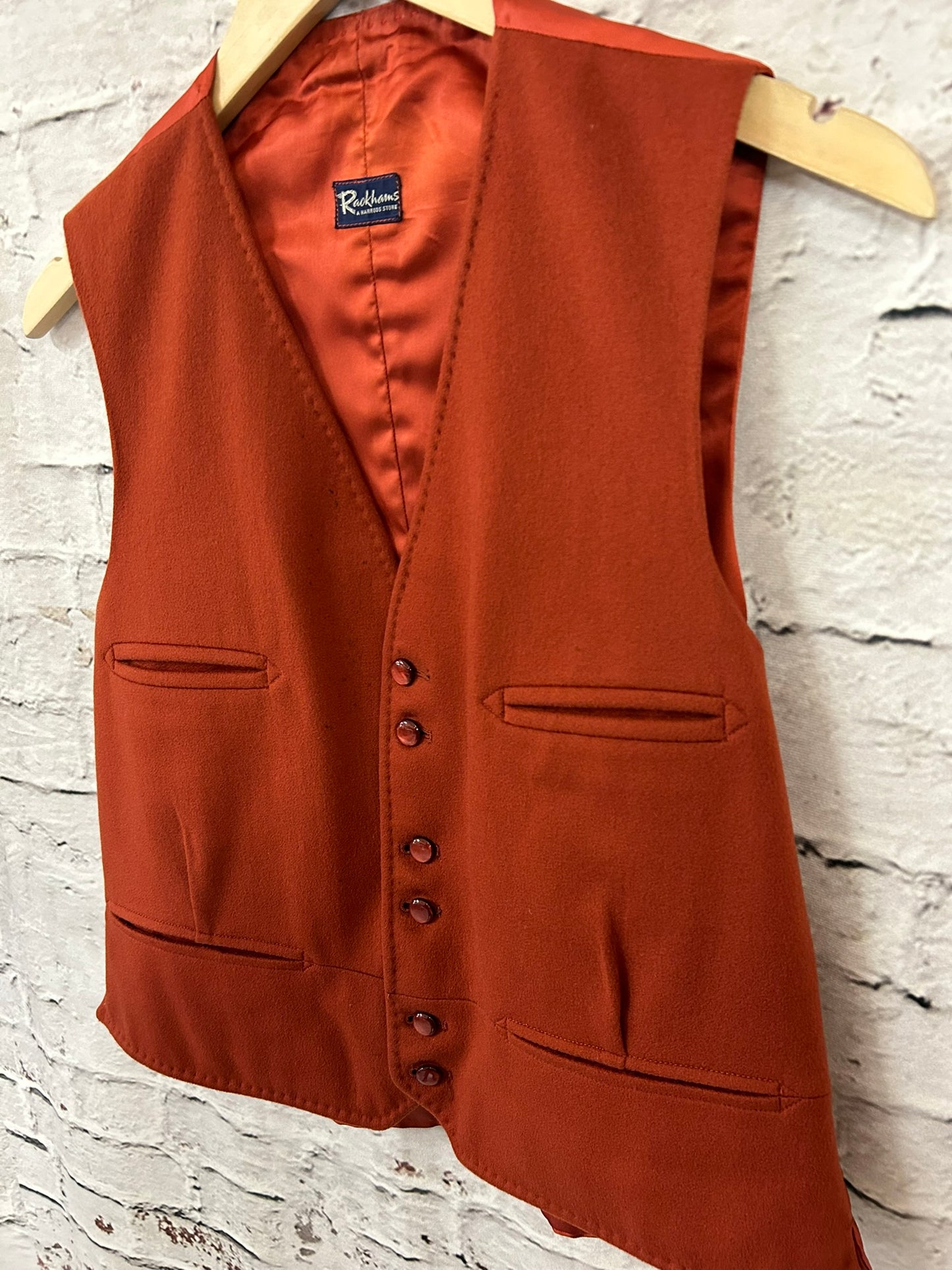 1960s Style Burnt Orange Wool Waistcoat Size 14